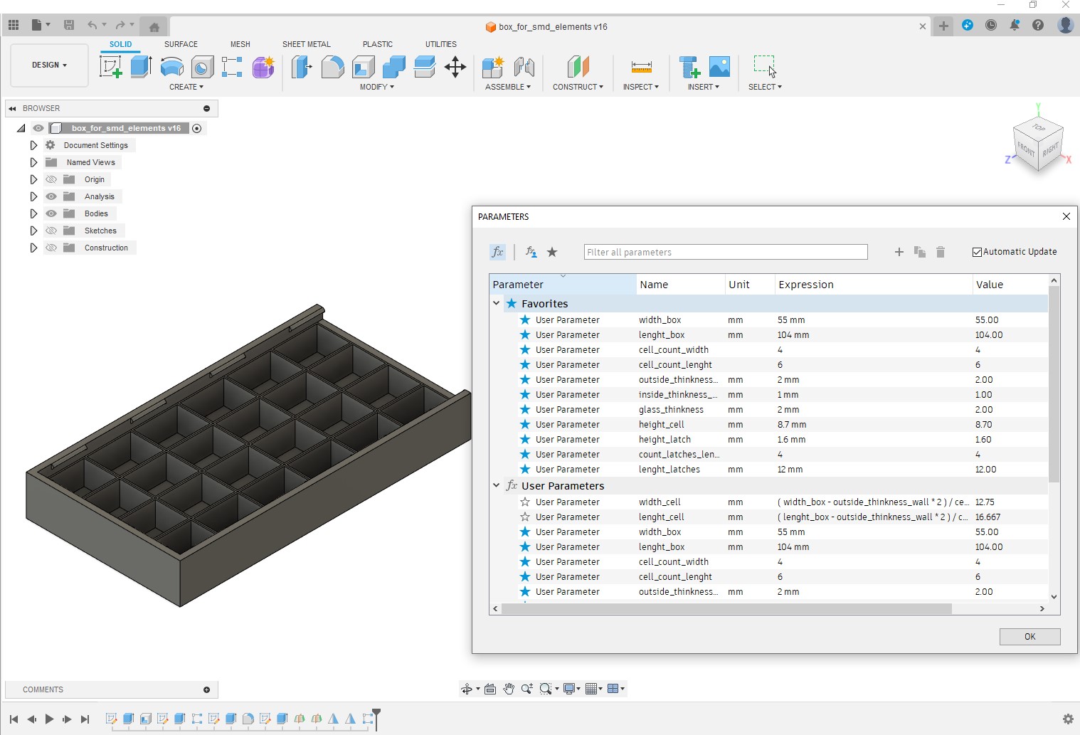 Hardware sorting tray. Parametric model. by Zombie47 Download free