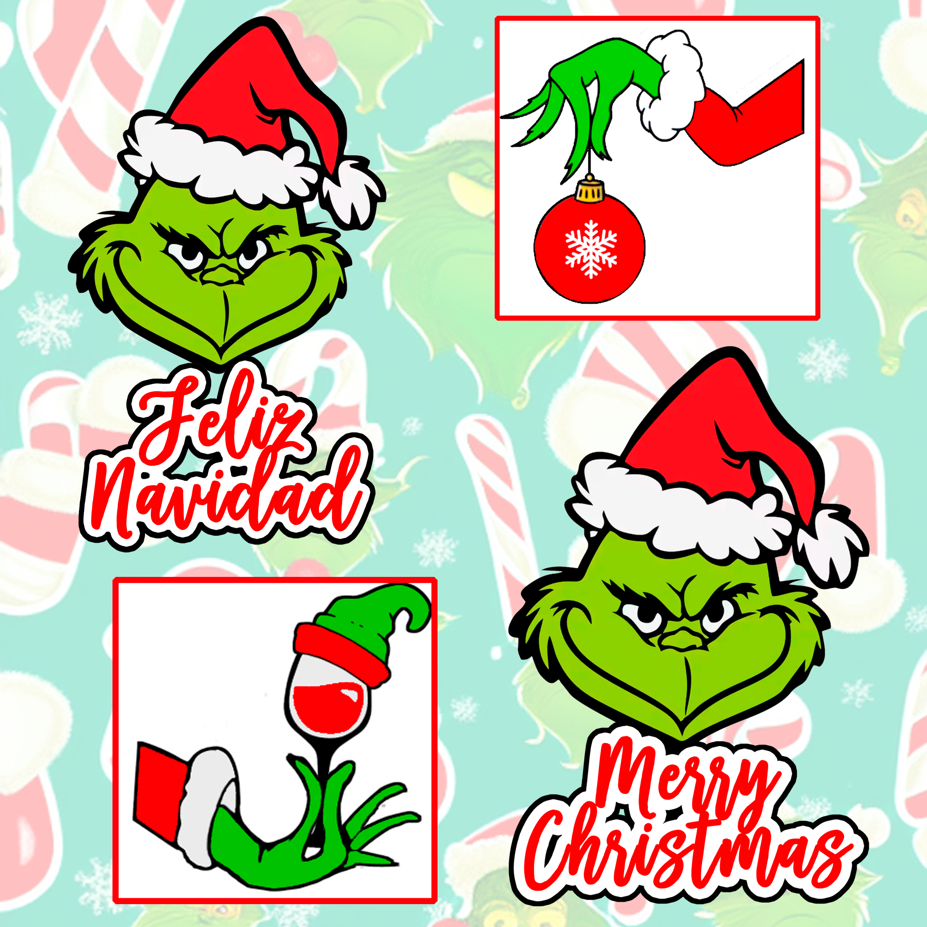 The Grinch Merry Christmas - Feliz Navidad- Hand toasting and with ball