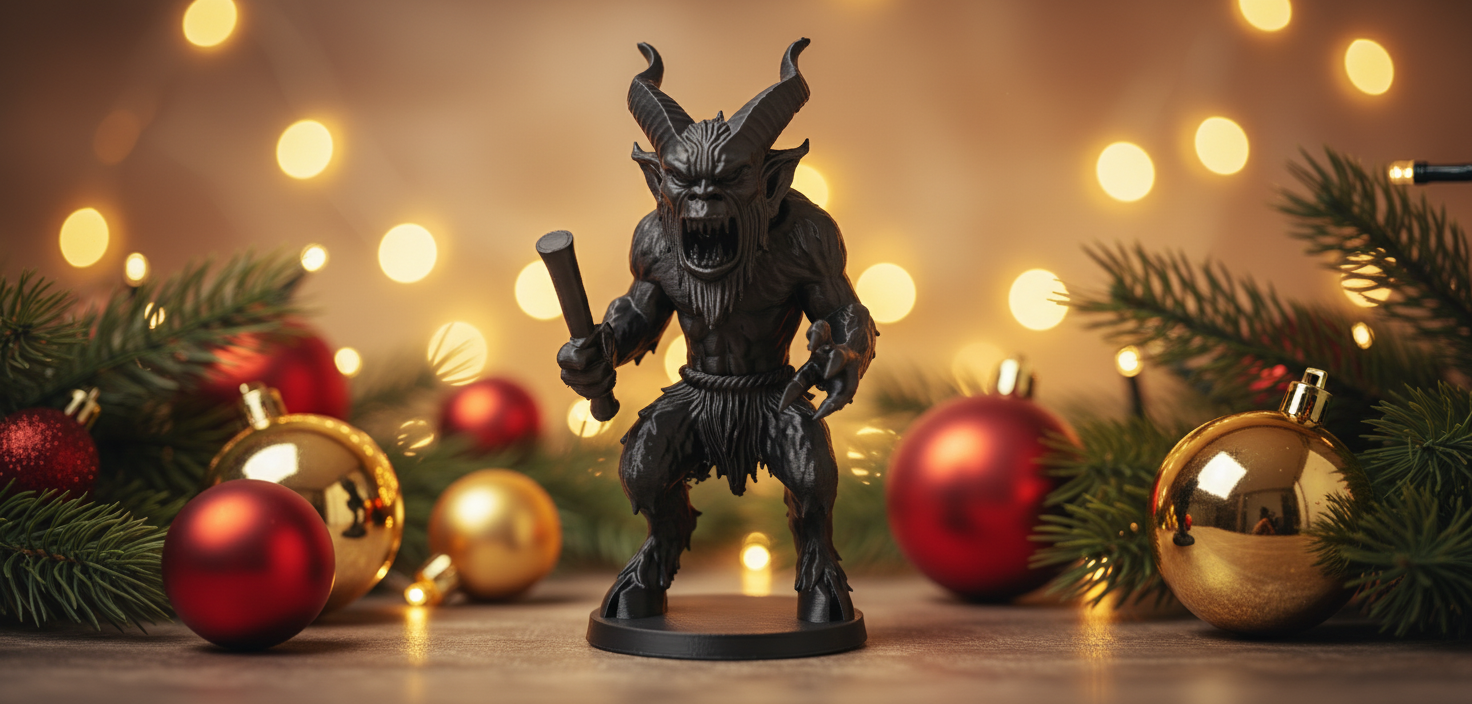 Furry Krampus with Rod Holiday Figure
