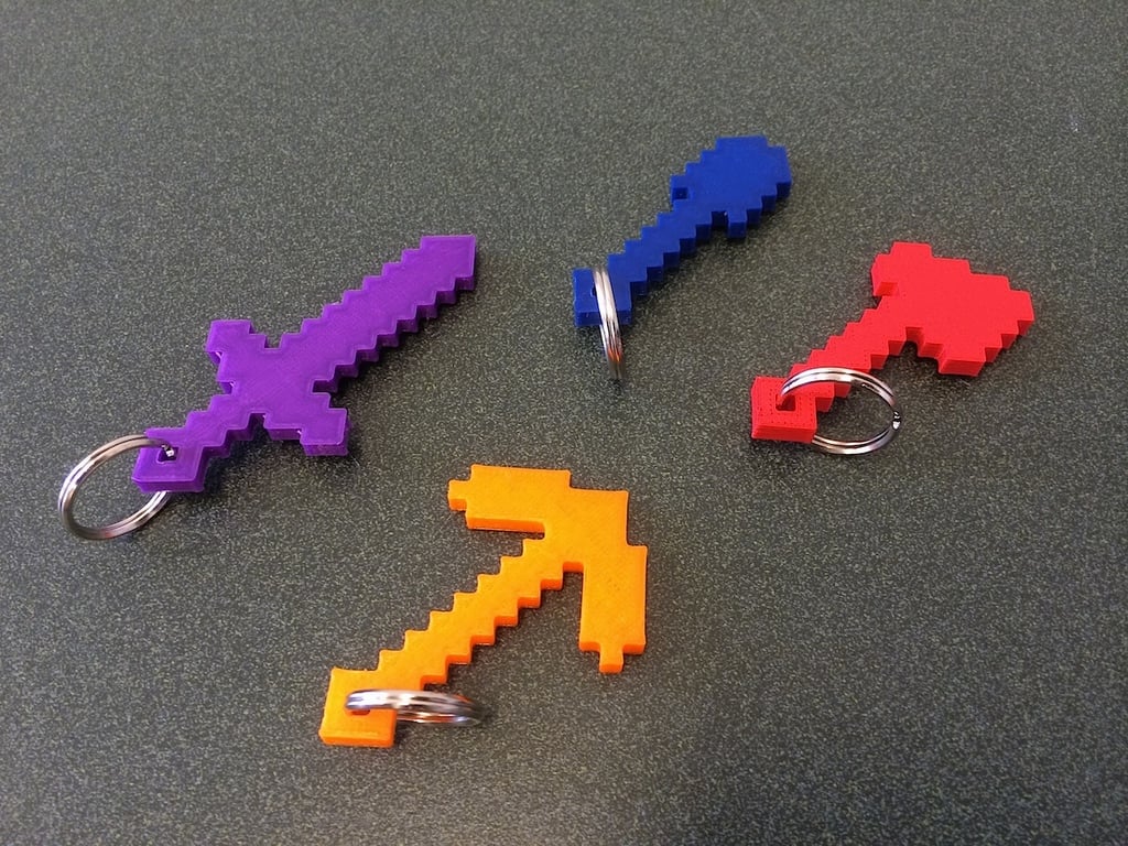 Minecraft Tools with Keychain Hole Reupload from thingiverse 3D model thumbnail