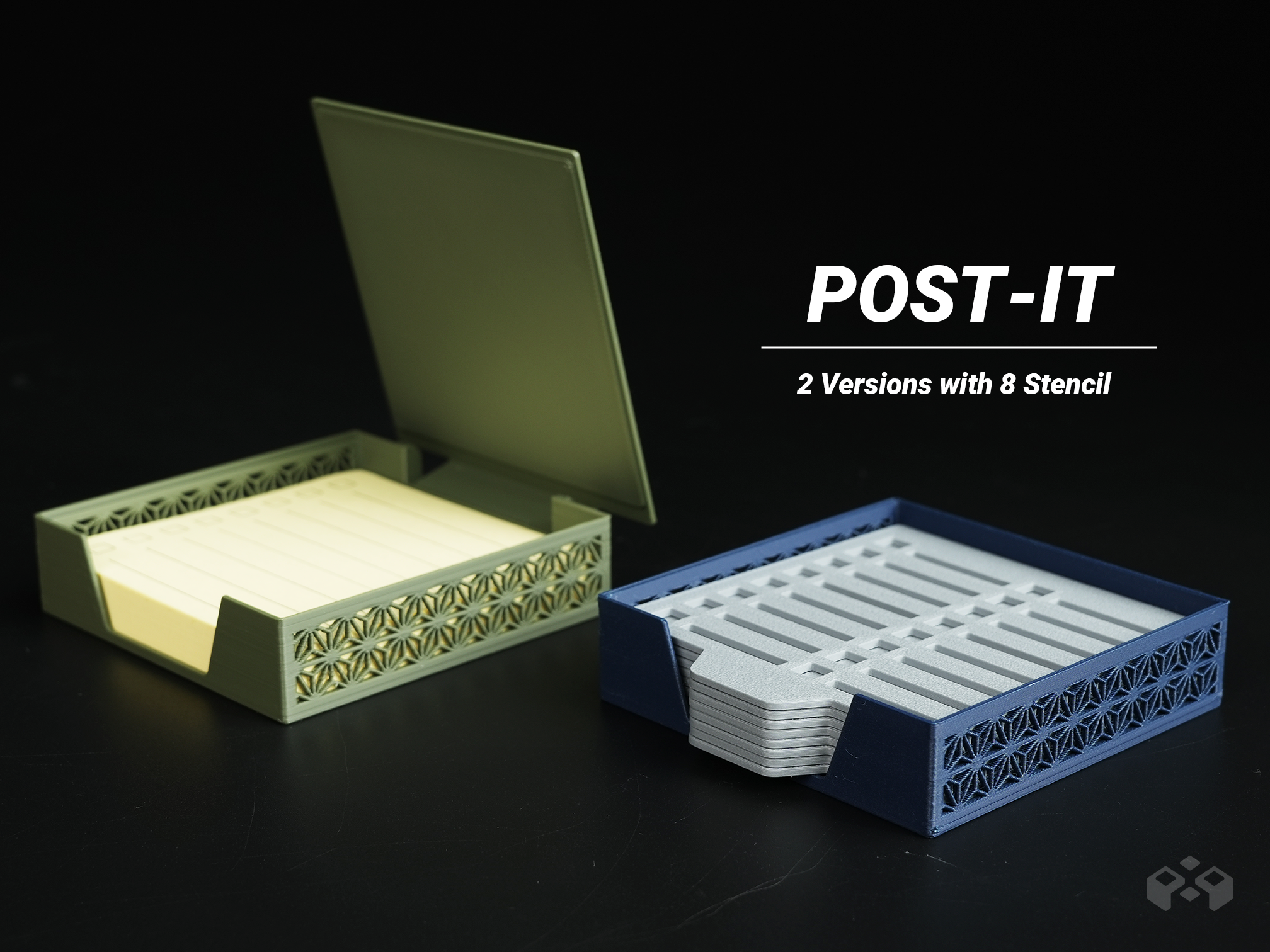 Kumiko Holder for Post-It Notes with 8 Stencils