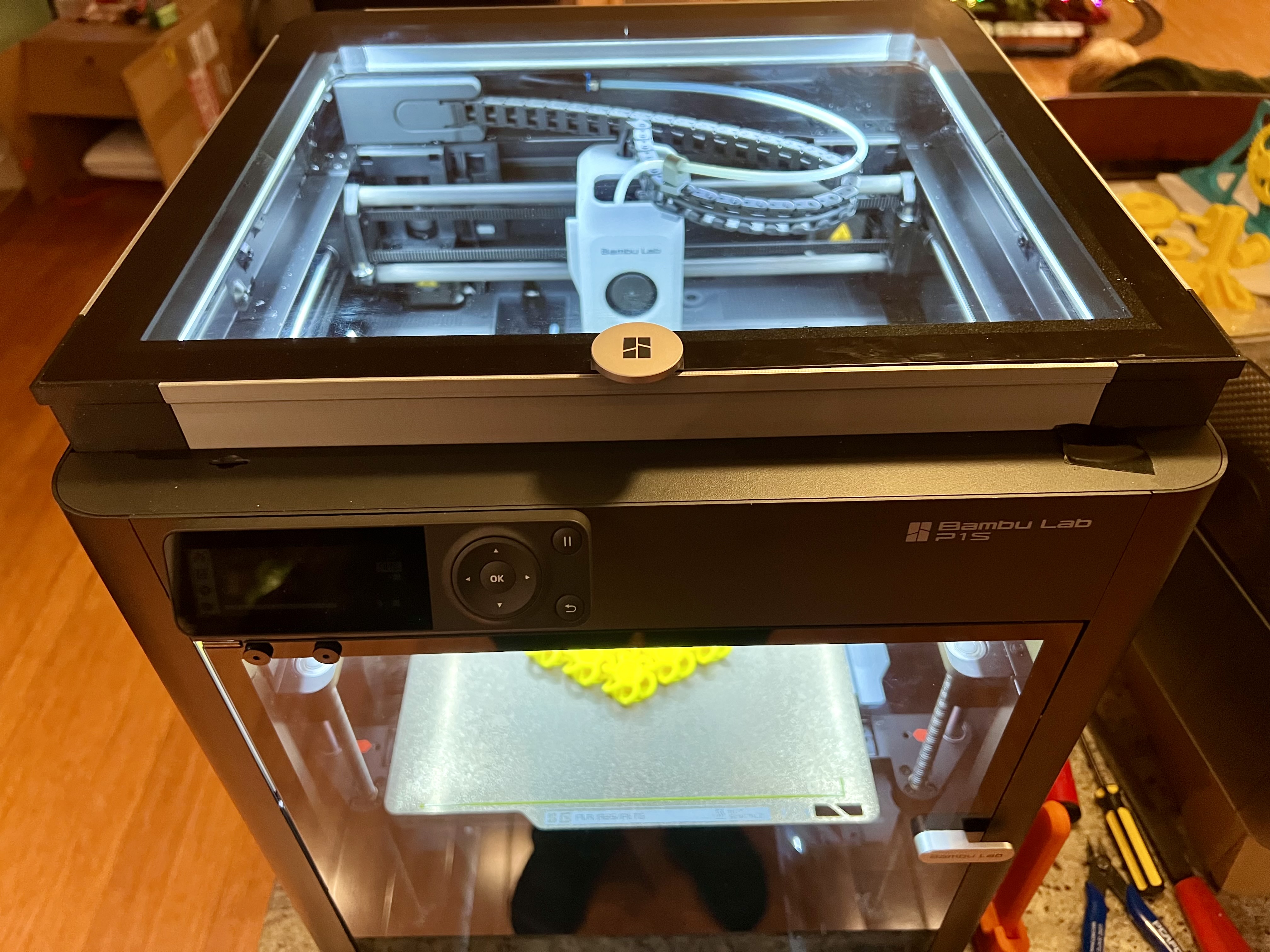 Bambu P1S/P1P/X1C Low profile Riser with ventilation and lighting da ...