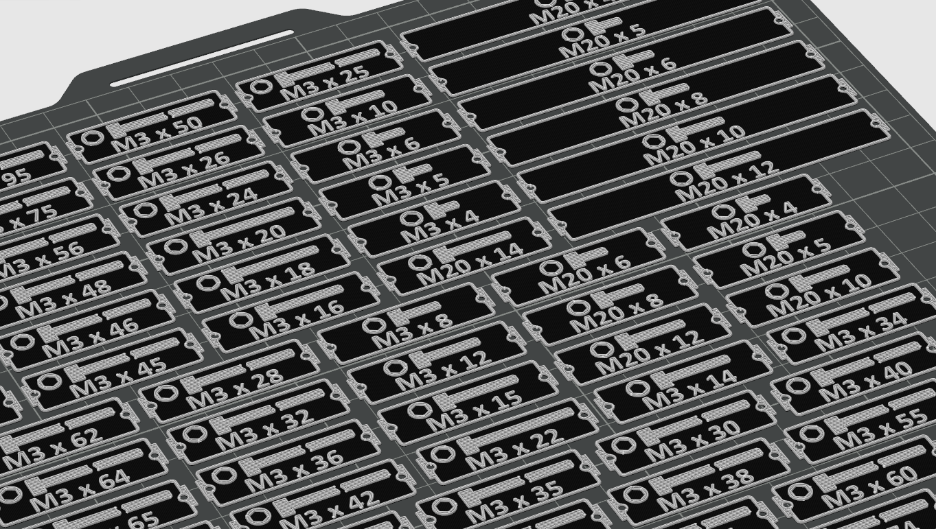 Gridfinity Bin Labels Hexagon socket head cap screws ISO 4762 former DIN 912 M2.5, M3, M4, M5, M6, M8, M10, M12, M14, M16, M18, M20