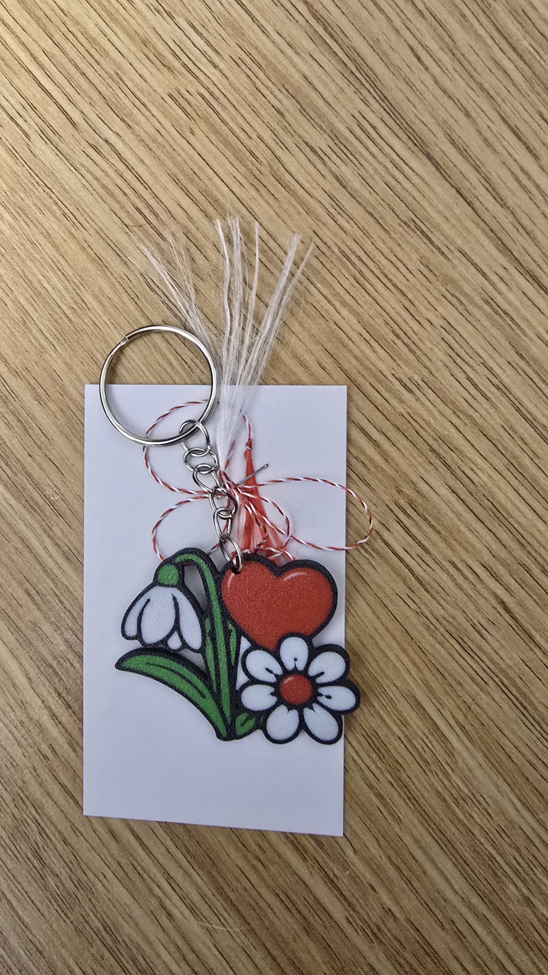 Snowdrop heart Martisor keychain 1 martie