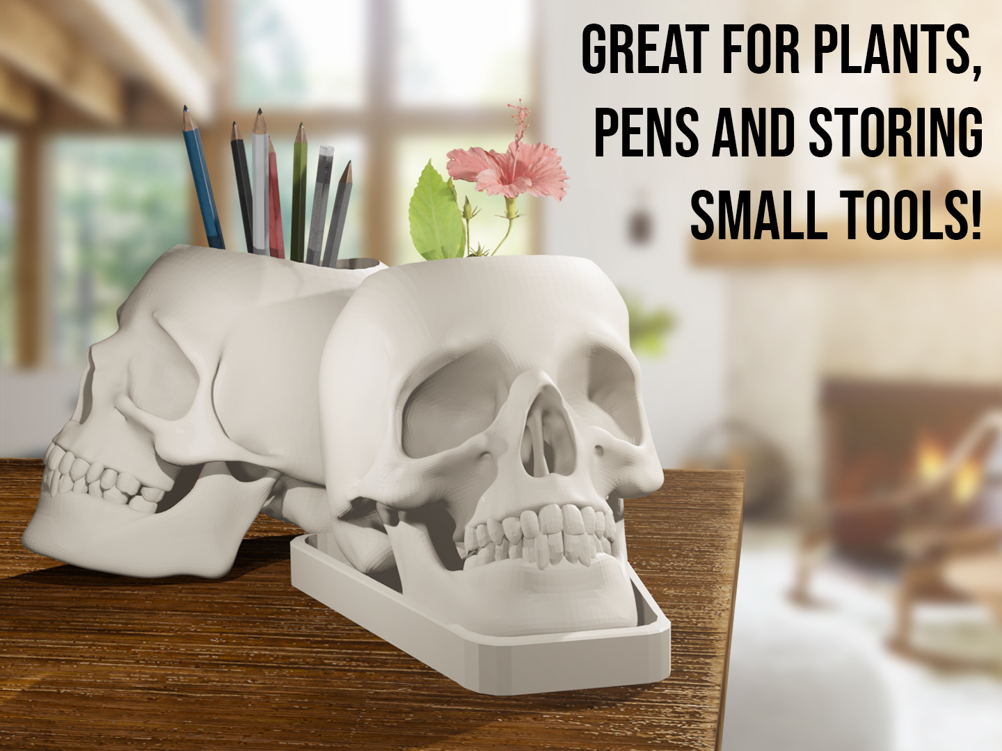 Miniatura 2 do modelo 3D Realistic Skull Planter/Pen Holder