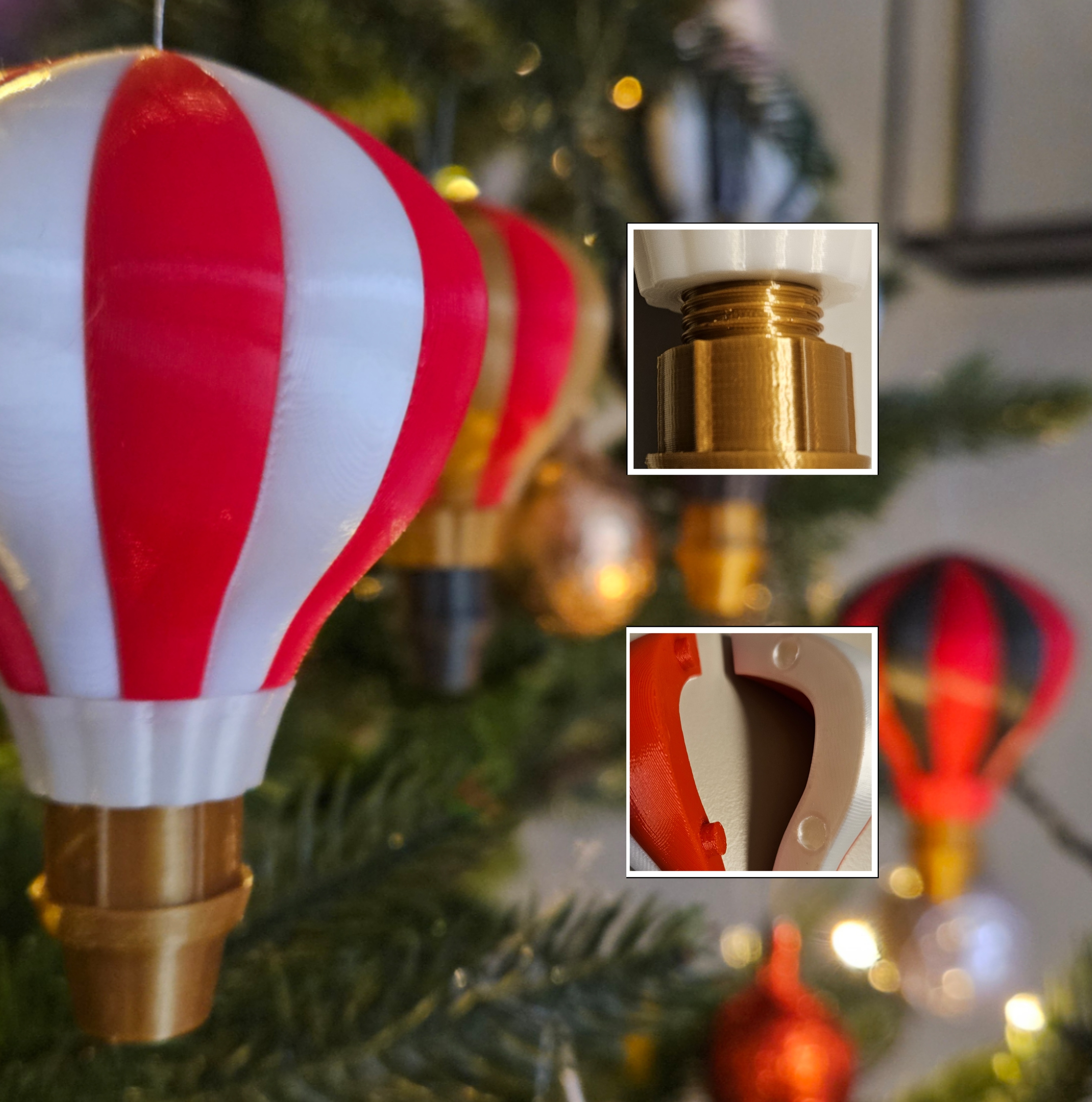 Hot Air Balloon for Xmas tree (Single Extruder/Multicolor! no Glue, all form fitting)
