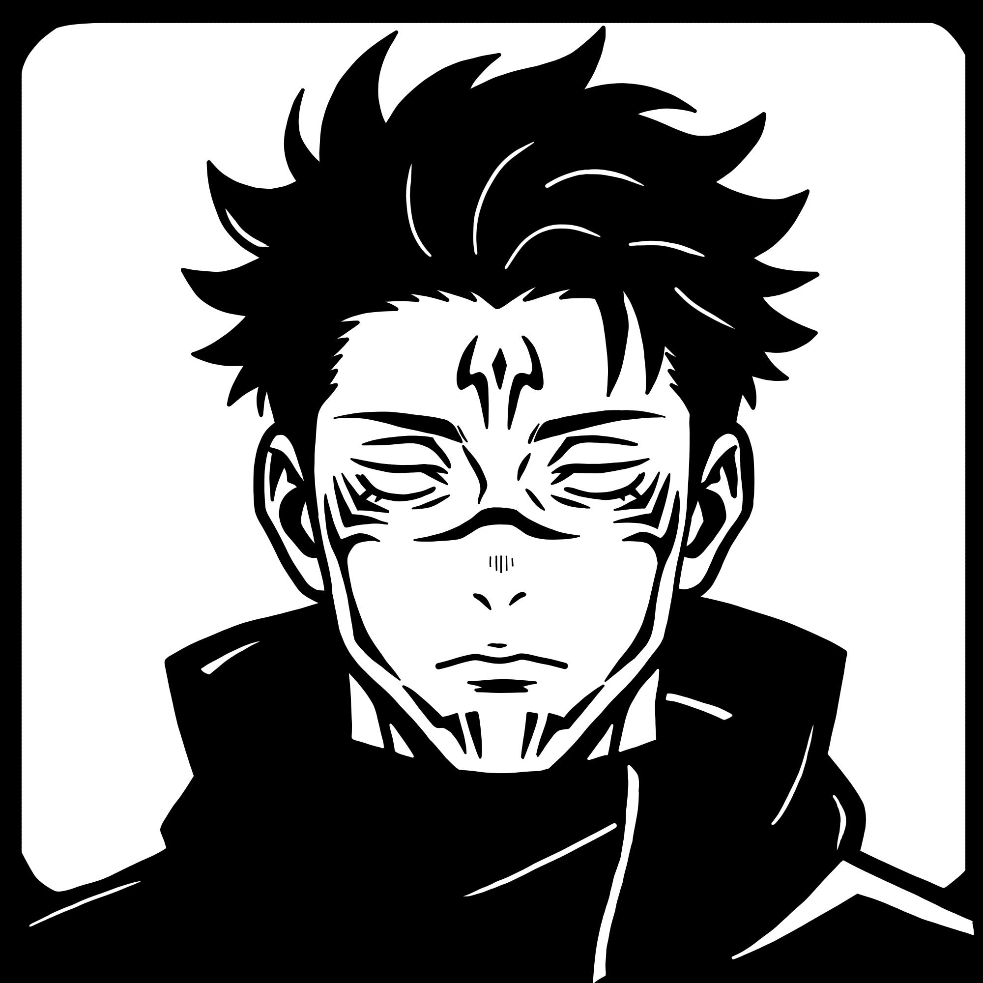 Sukuna Flat Relief - Anime Wall Decor (Easy Print, Paint-Ready)
