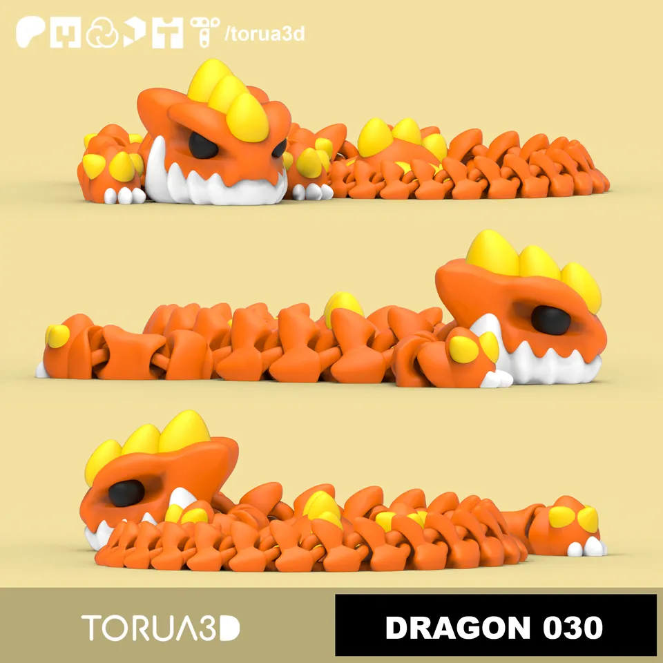 Articulated Dragon 030 - Print in place - No supports - 3mf - STL