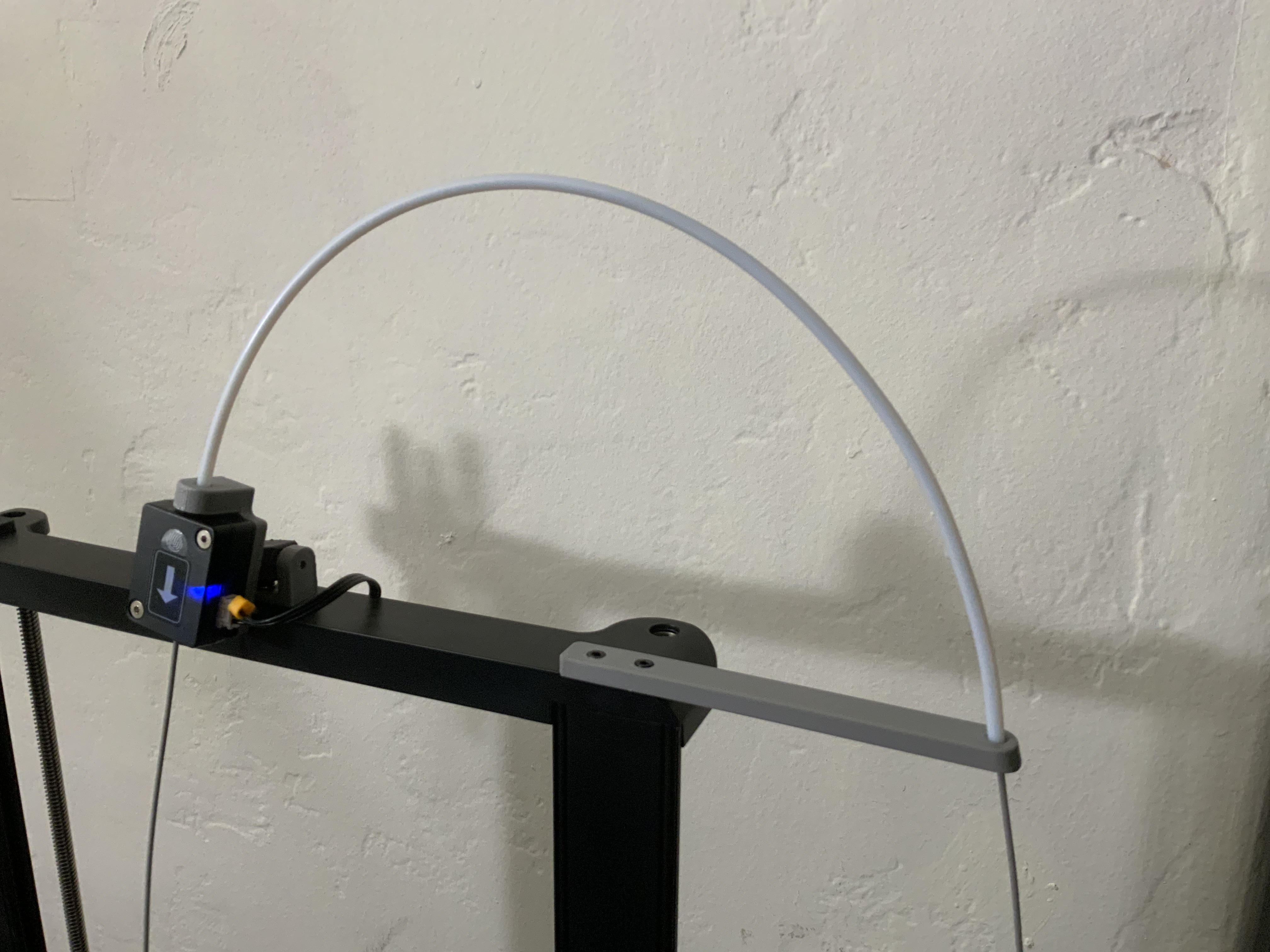 Ender 3 V3 KE Filament Sensor Mount with PTFE Guide - Longer Side Arm Remix