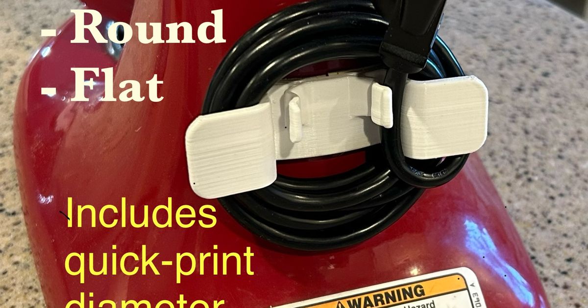 Appliance Cord Wrap v2, Flat/Curved Surfaces, Various Diams. Flat/Round