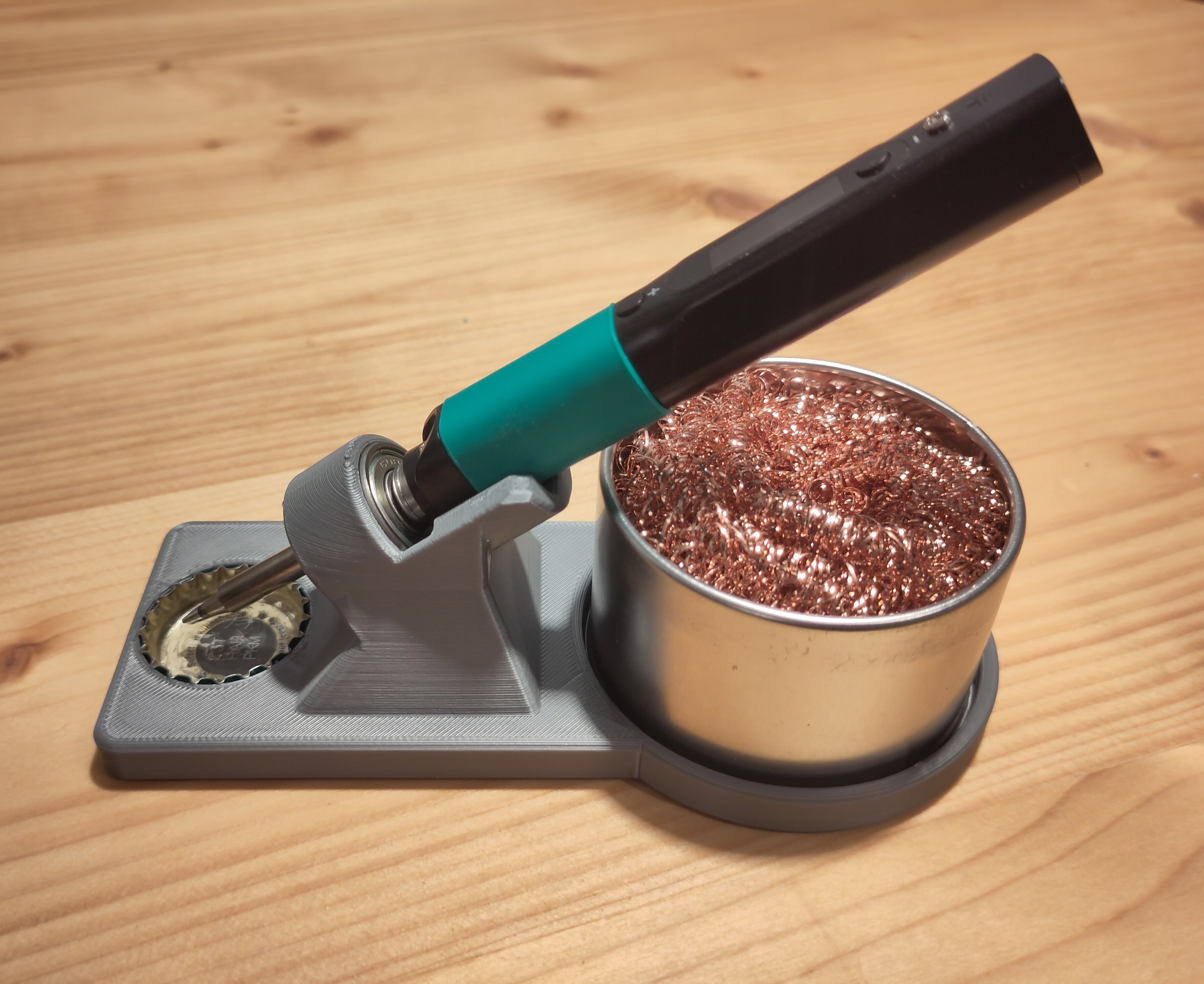Soldering iron stand for Pinecil v2 - with tin can holder