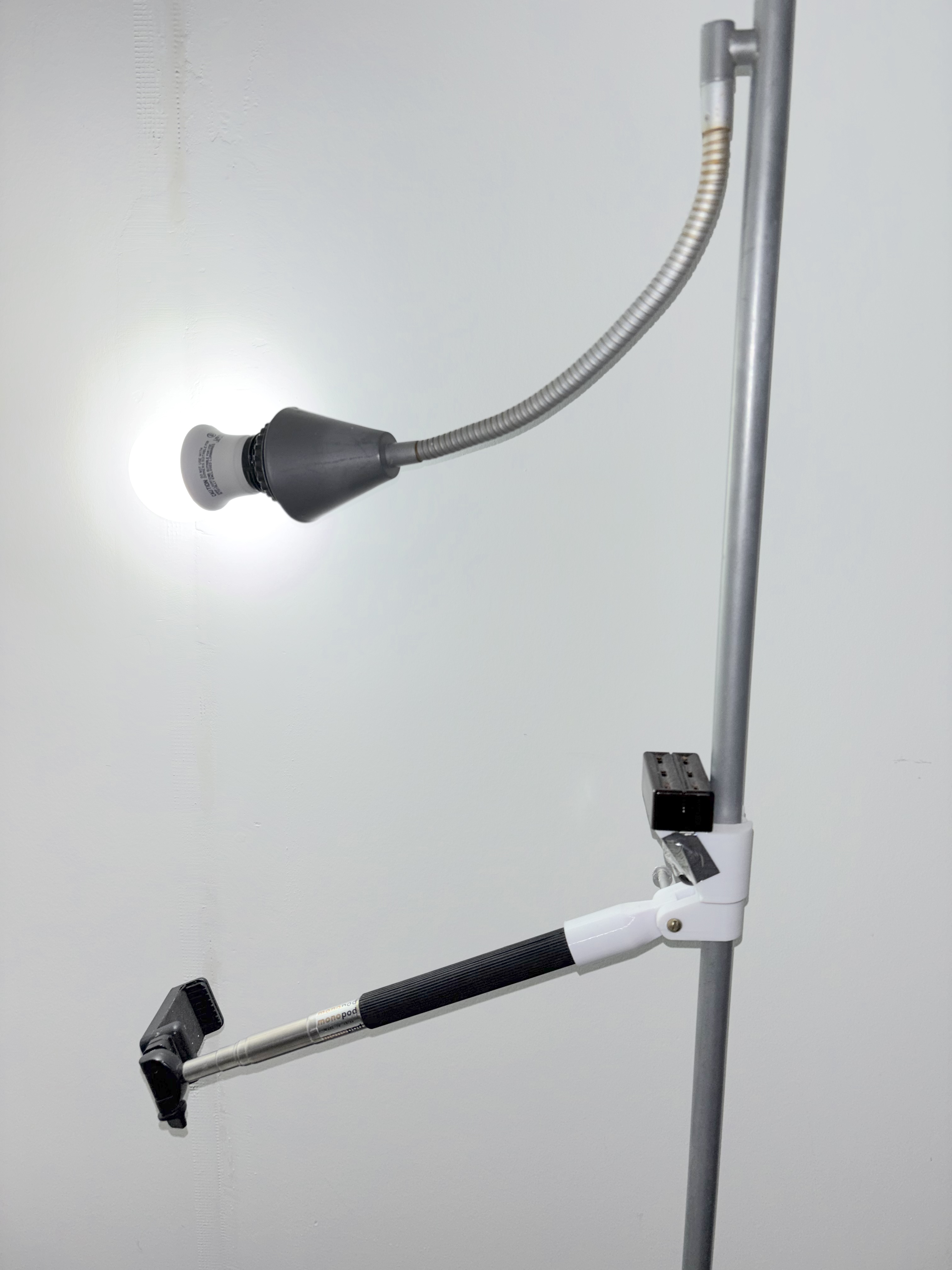 Modified Floor Lamp for Selfie Stick Mount, Power Strip & Lighting