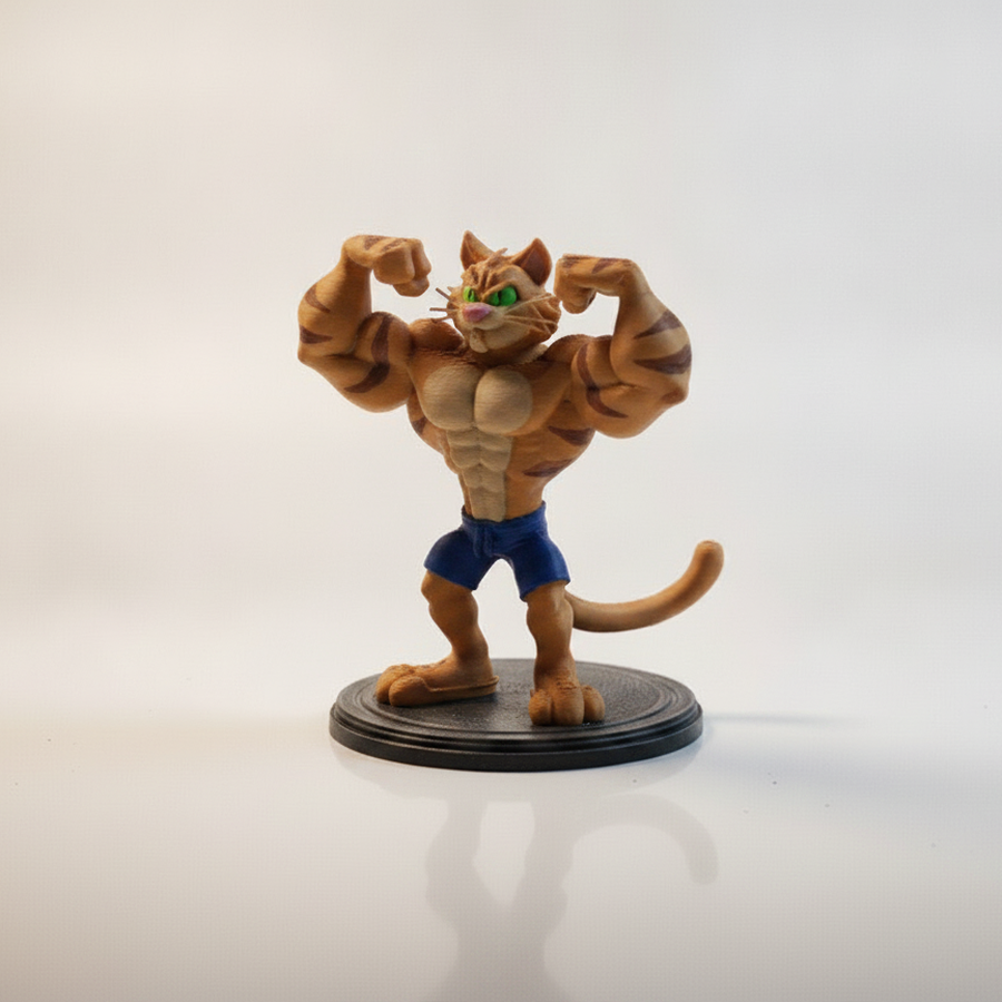Extremely Buff Cat Flexing In Mirror Figurine 3D Printable