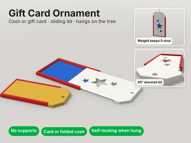 Gift Card & Cash Ornament – Sliding Lid, No Supports