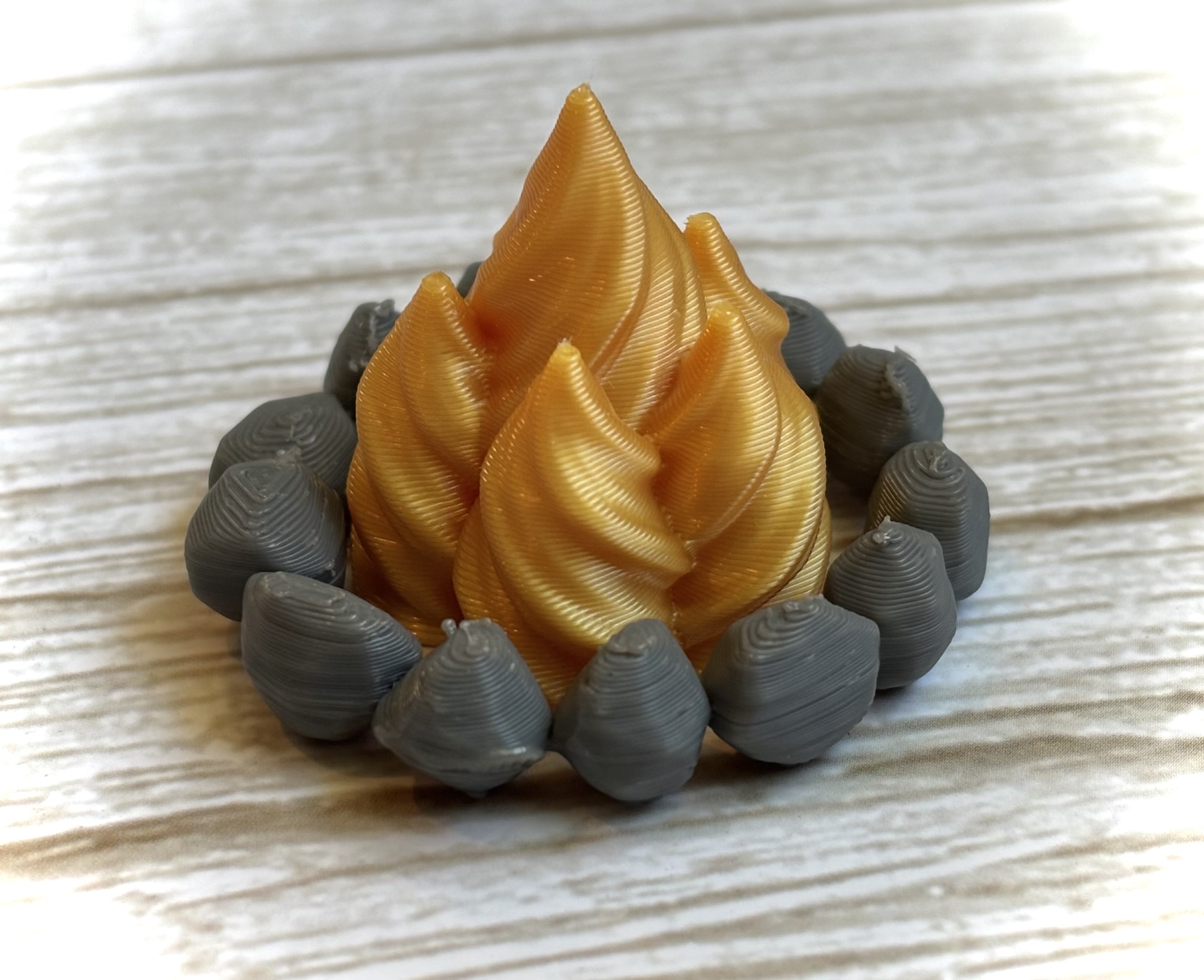 Campfire Pit with Spiral Flames and Rocks Ring - Outdoor Miniature Decor