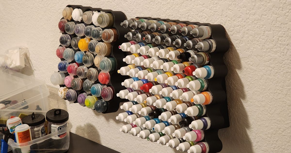 Wall mounted Citadel and Vallejo paint rack by Minds Eye Miniatures