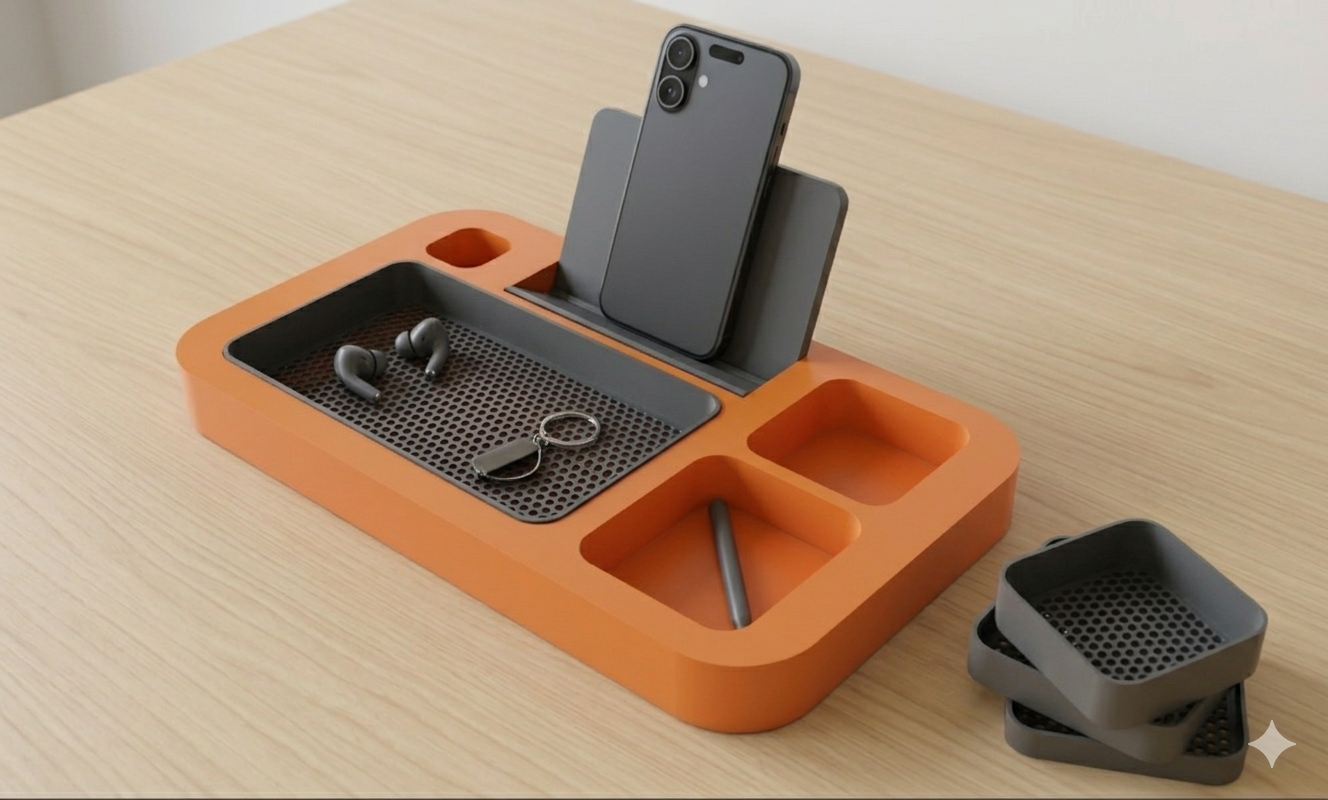 Modular Desktop Smartphone Dock with Mesh Inserts