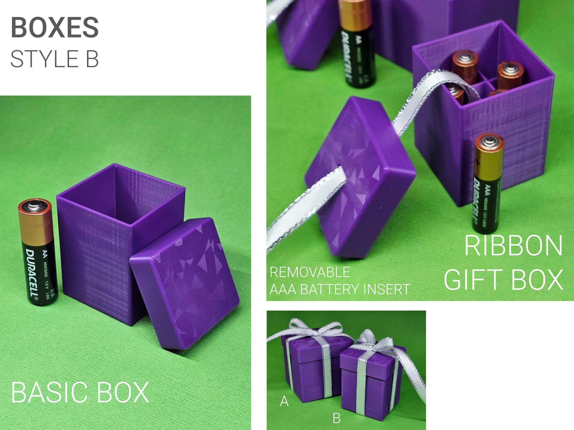 Boxes - Style B | Sized for AAA batteries | Basic Box & Ribbon Gift Box