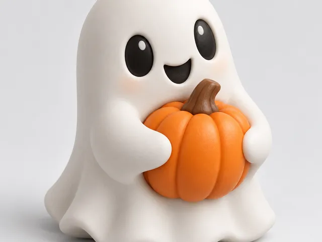 Cute Ghost Holding a Pumpkin – Kawaii Halloween Figurine