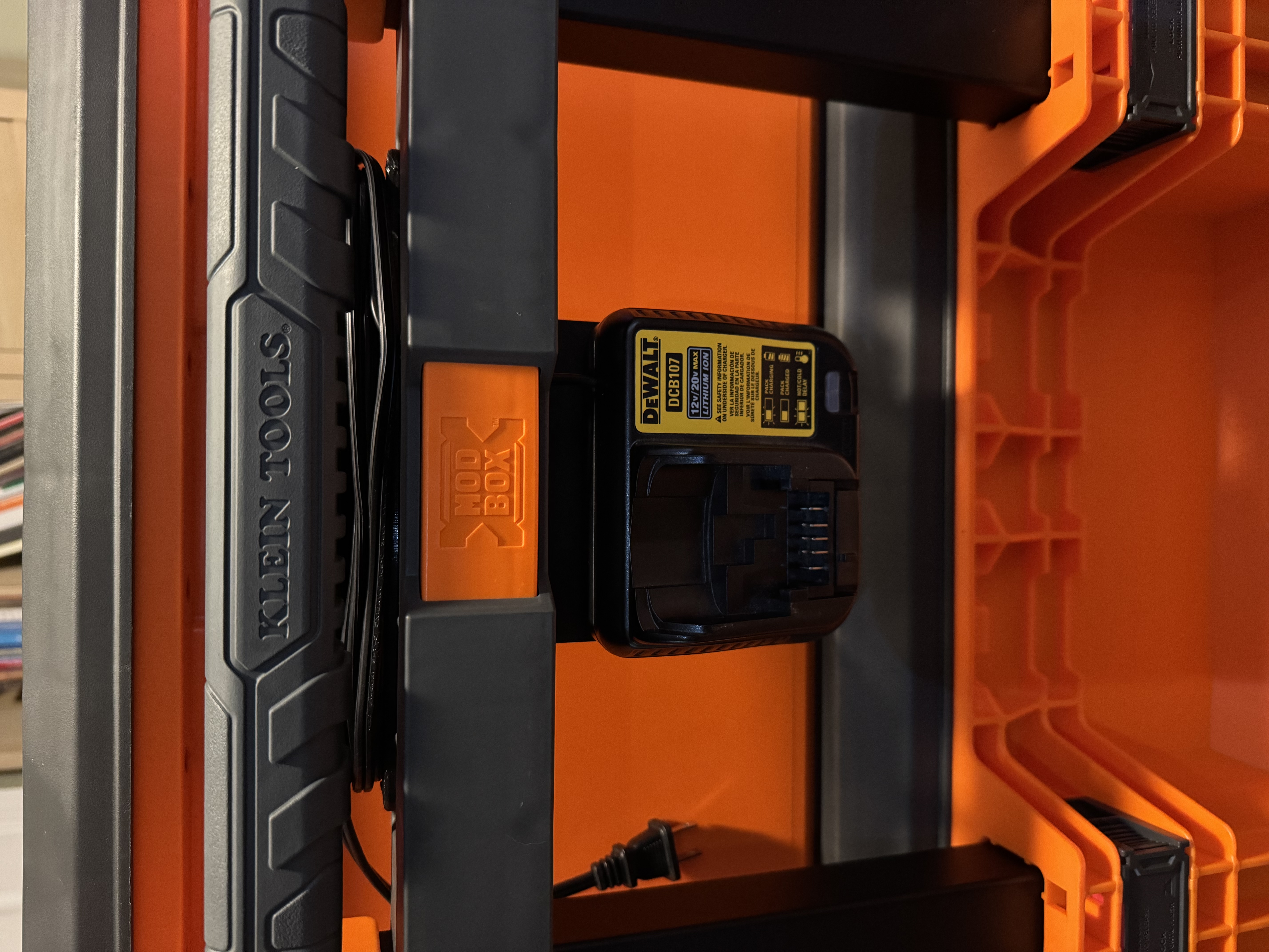 DeWalt DCB107 charger and cable management for Klein ModBox