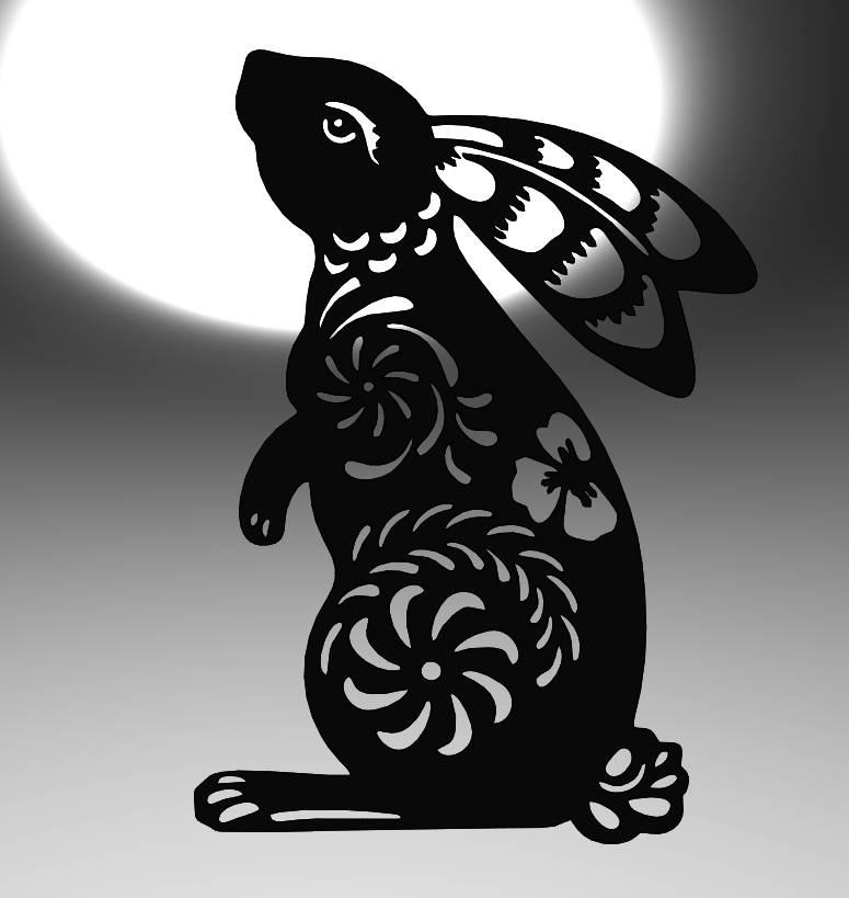Easter Bunny with Floral Pattern - Line Art