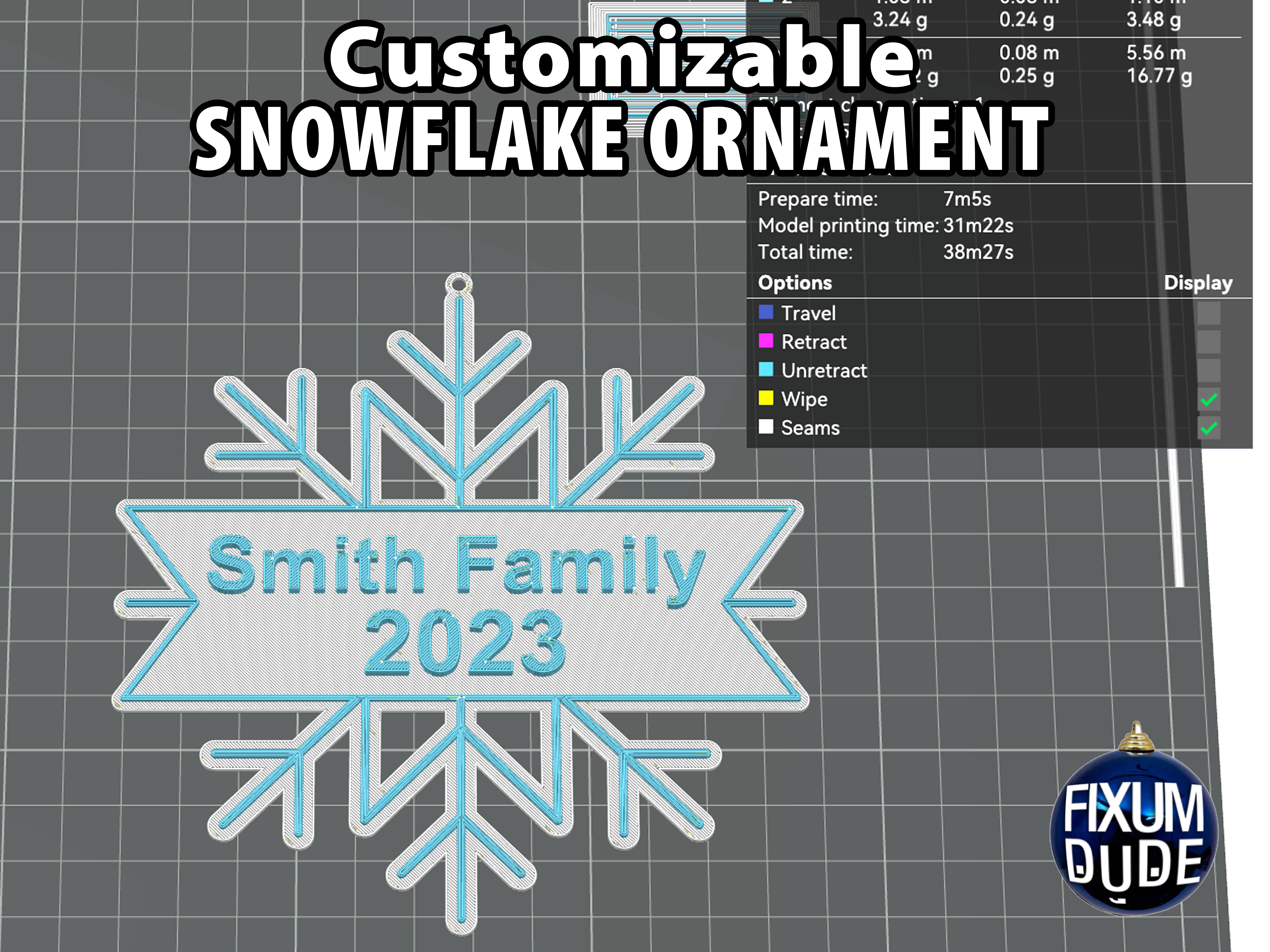 Miniatura 3 do modelo 3D Customizable Snowflake Ornament