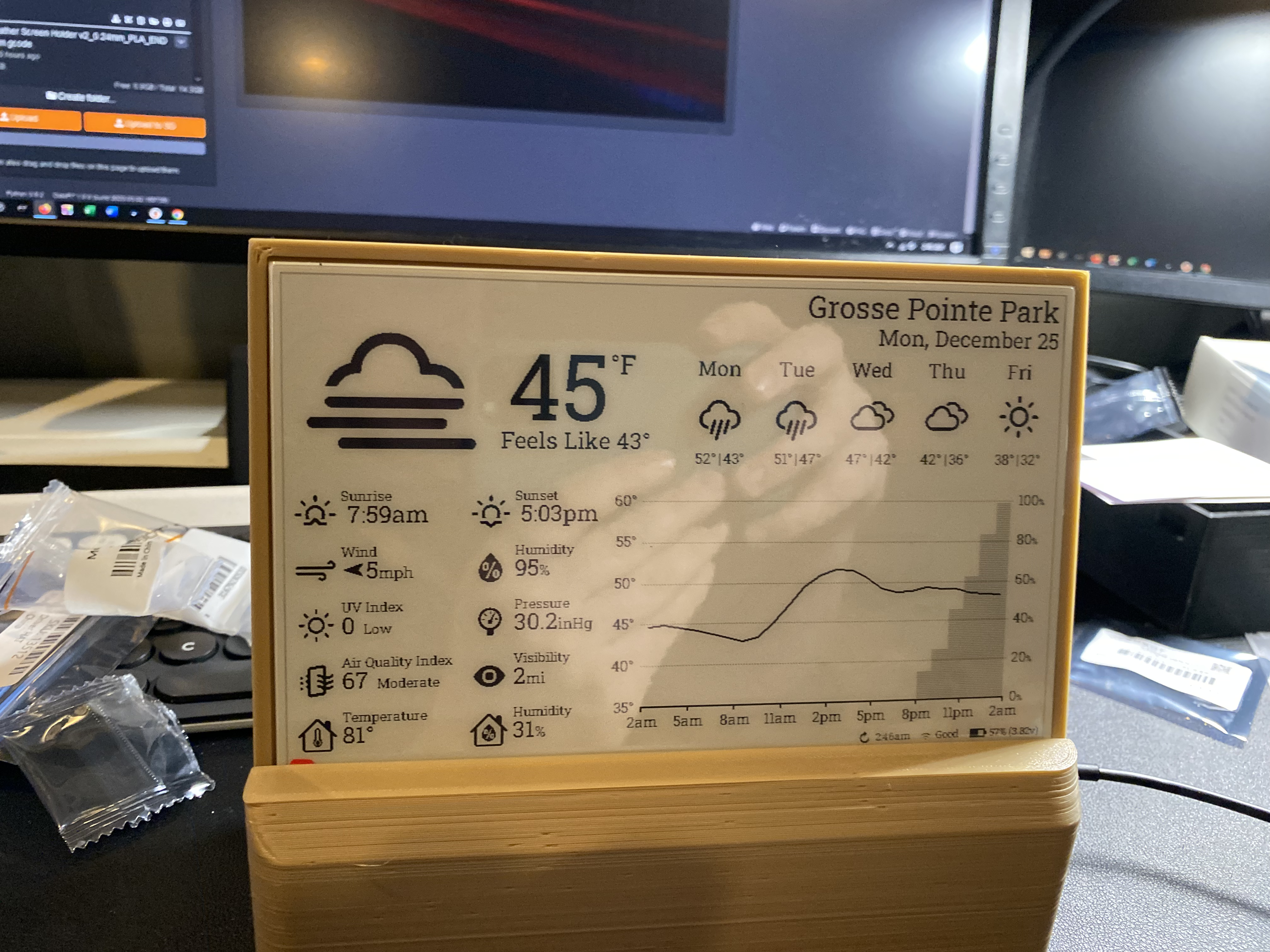 Base and Display Holder for ESP-32 E-Paper Weather Display