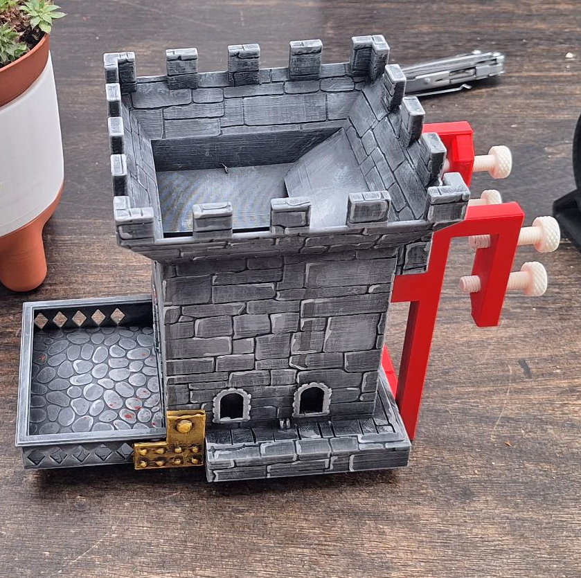 Adjustable DM hooks (legs) for castle dice tower