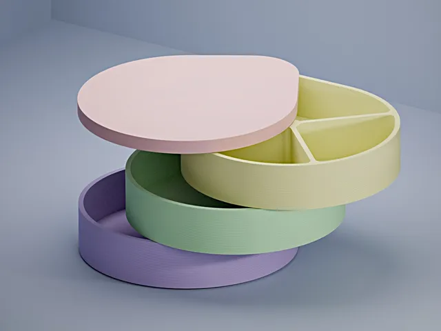 Jewelry box with 3 rotating compartments