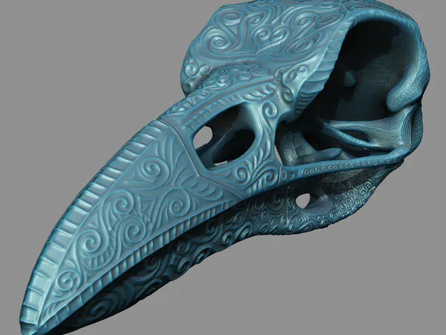 Decorative Intricate Filigree Scroll Work Carved Sculpted Raven Skull