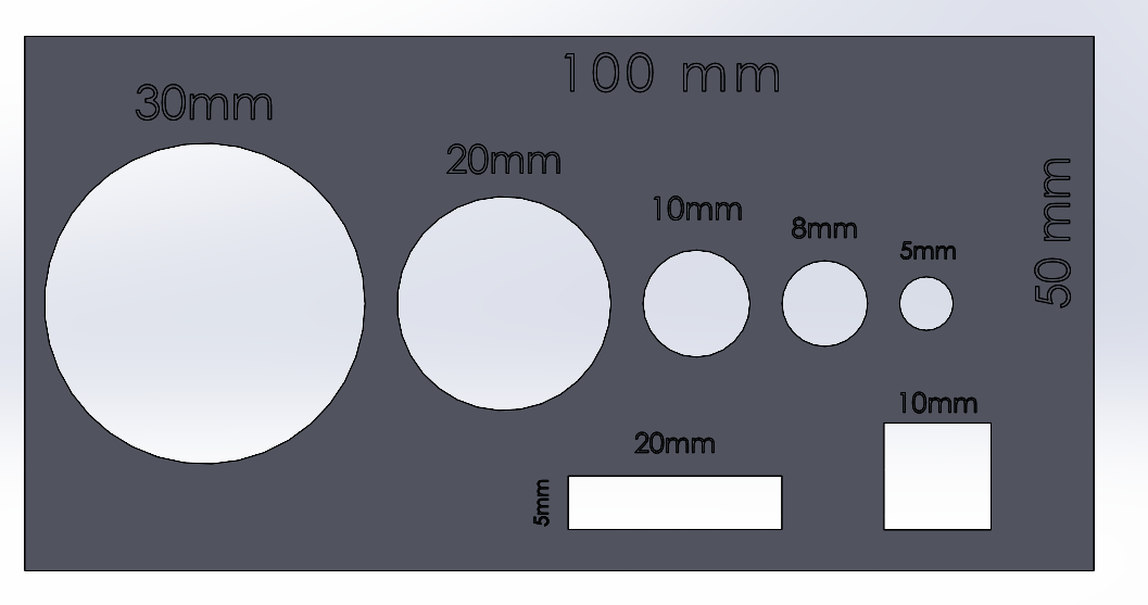Hole & Cutout Size Reference Plate (Circles, Slot, Square)