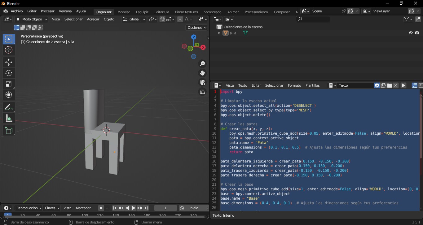 Silla con prompt de Chat GPT y Blender