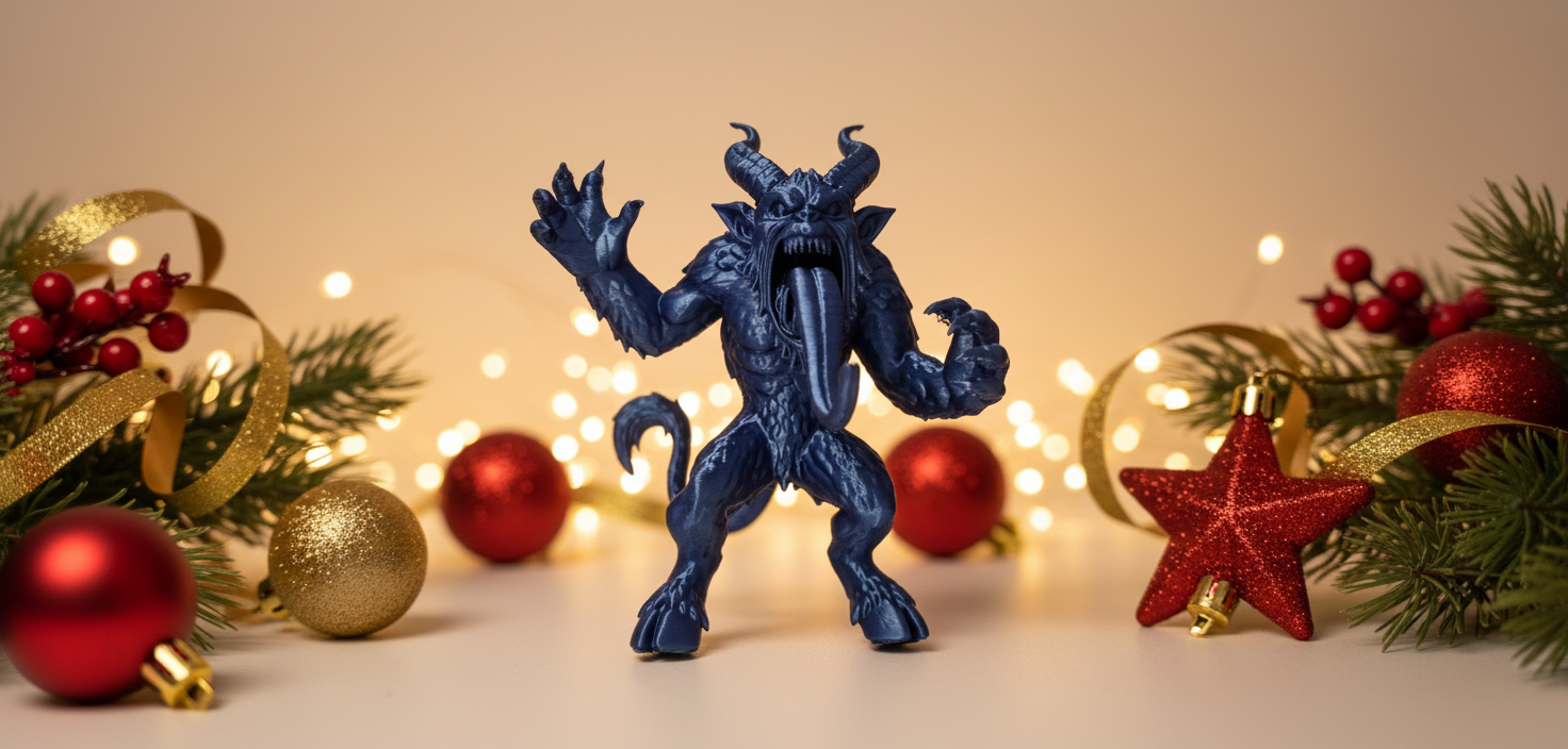 Furry Snarling Krampus with Tongue Holiday Figure