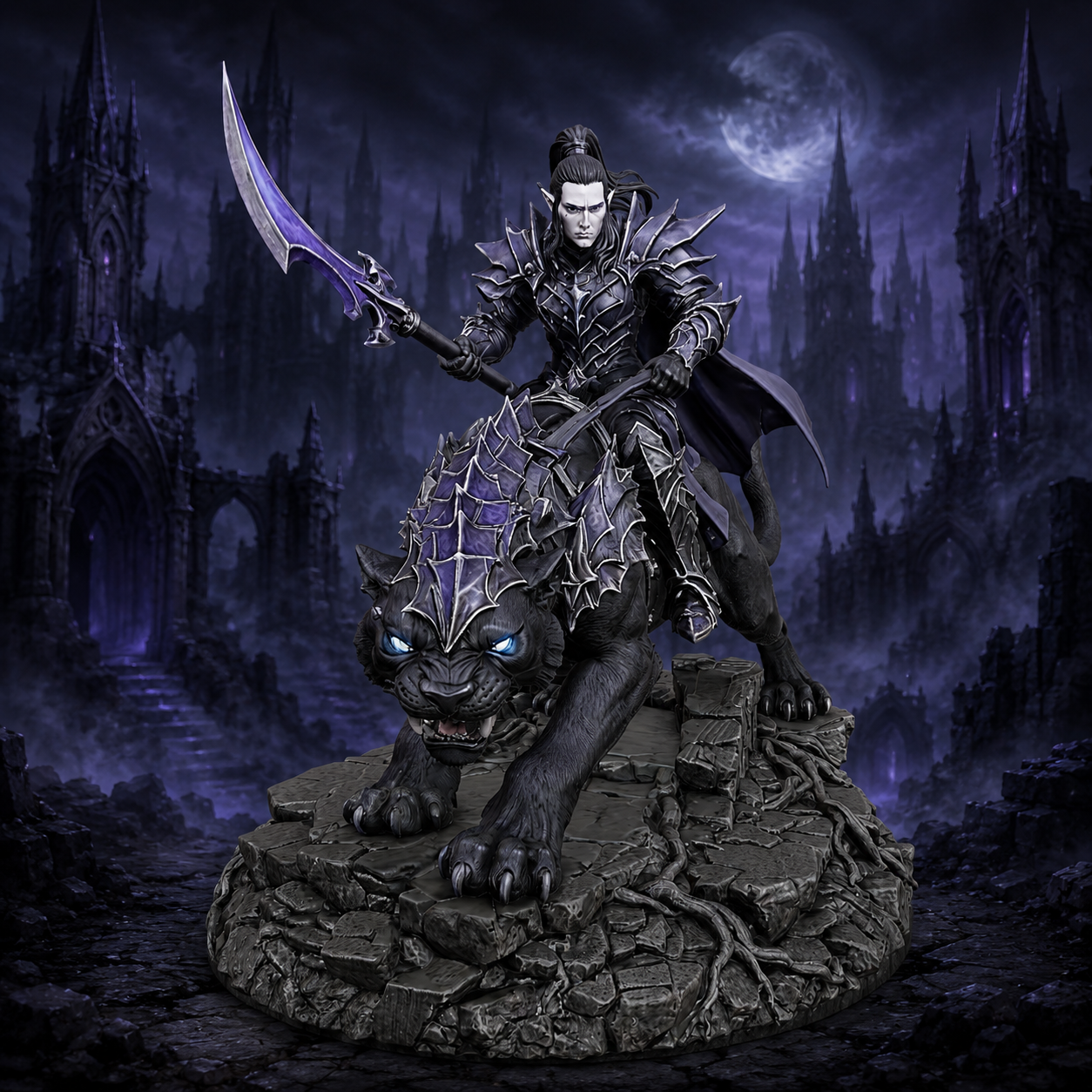 Vhorlath Realms – Dark Elf – Nightfang Panther Rider (Dark Fantasy 3D Printable Miniature STL)