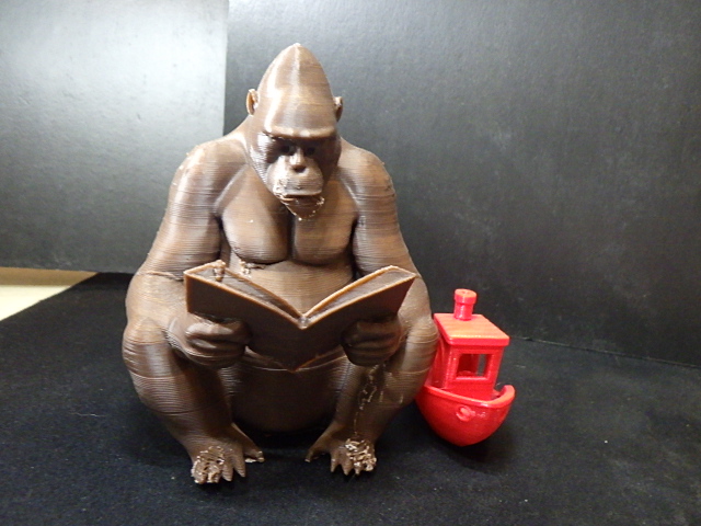 A Gorilla sitting down reading a book