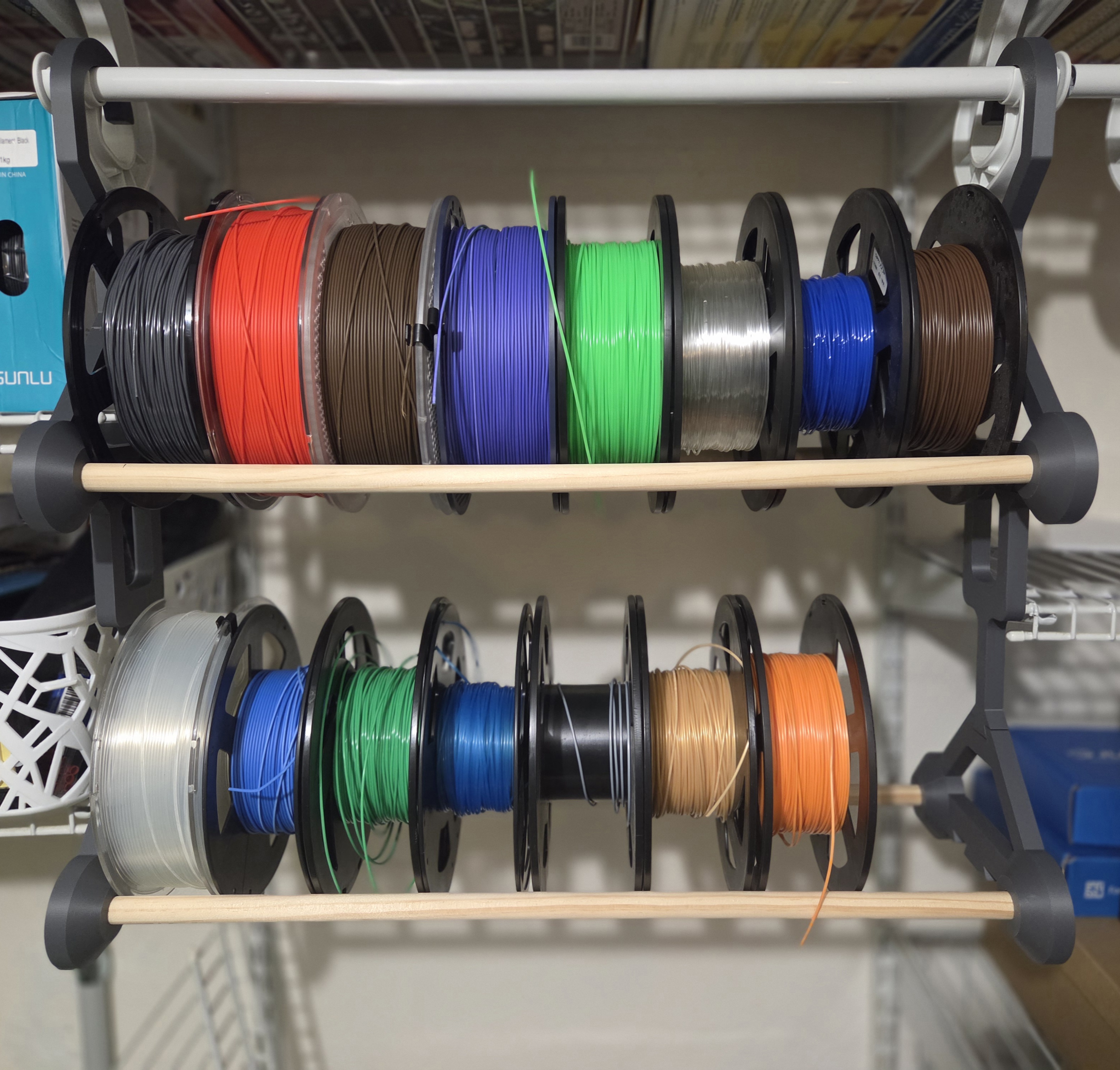 Hanging filament storage rack
