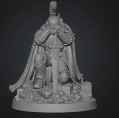 Elite Oath Sworn Bastion Knight crouched in prayer with Sword and Shield