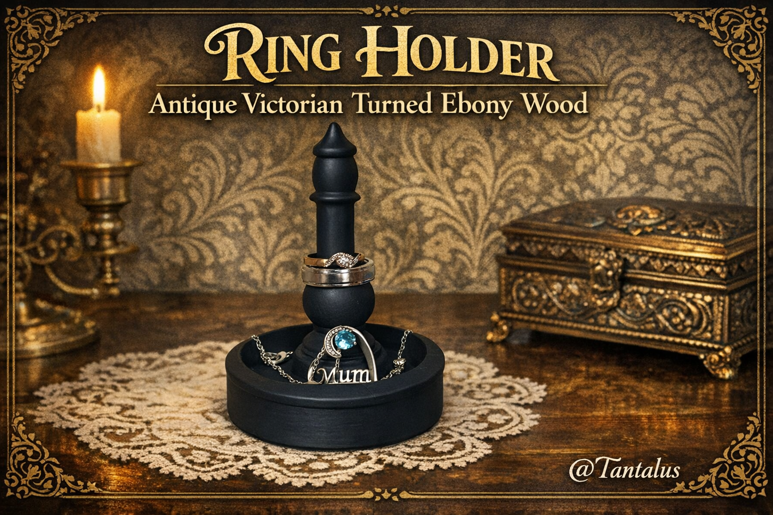 Antique Victorian Ring Holder (Turned Ebony Style)