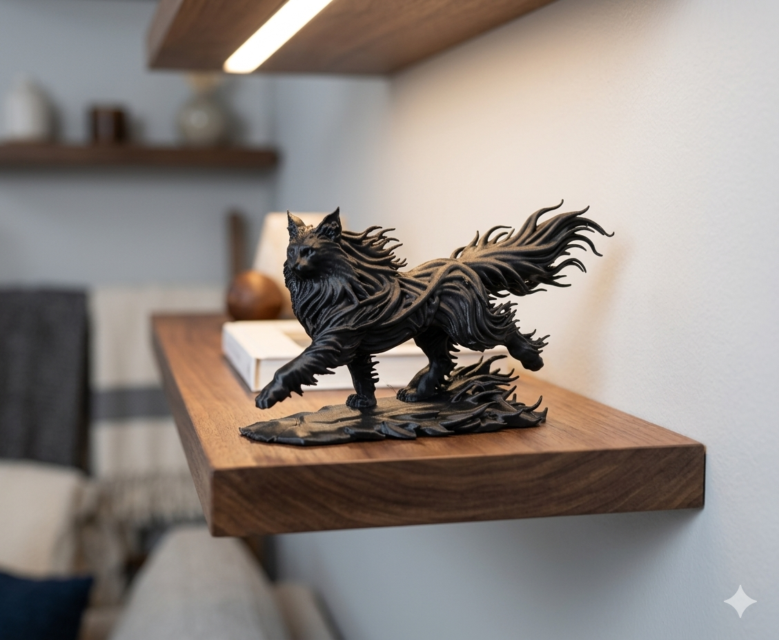 Ethereal Maine coon cat sculpture