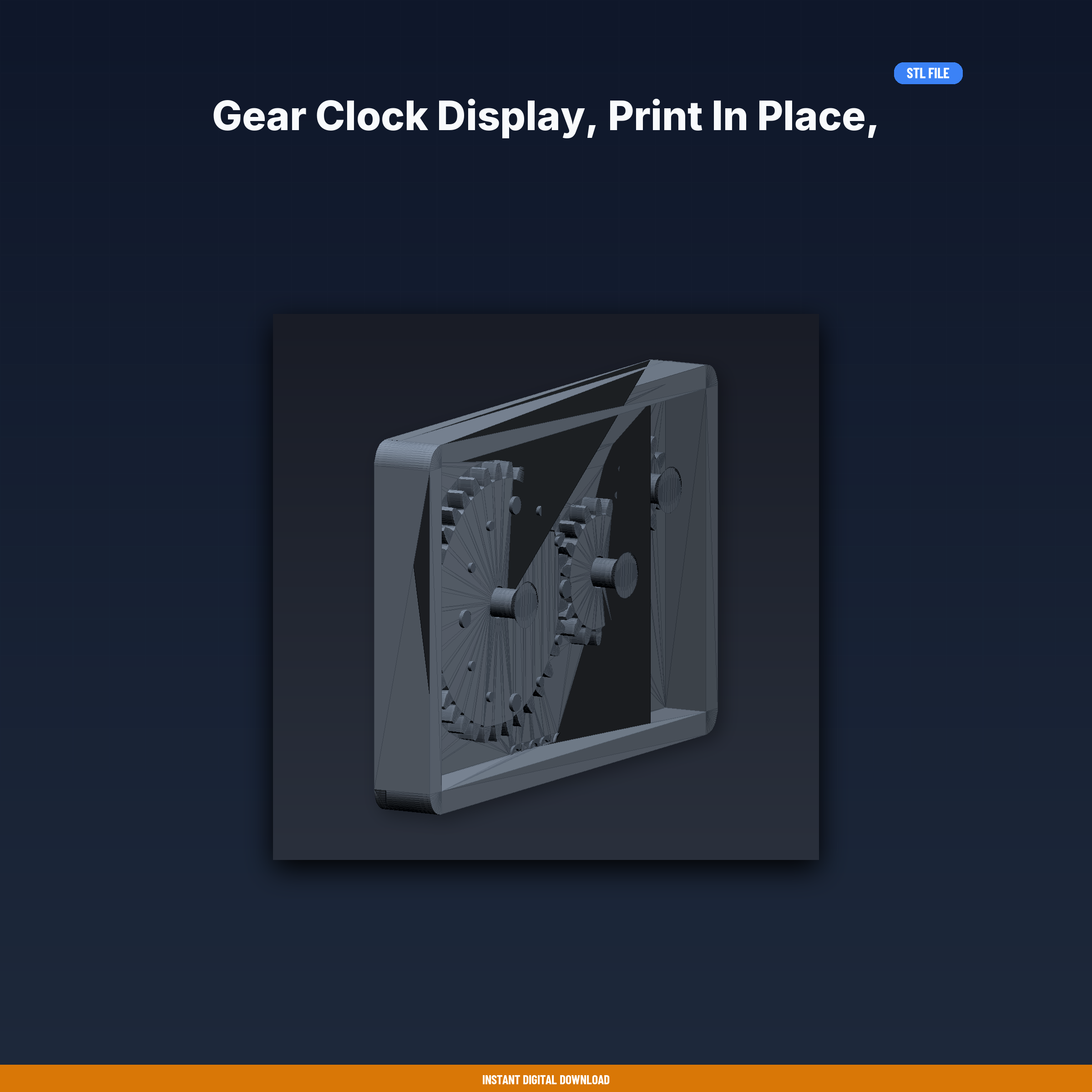 Gear Clock Display, Print in Place, Three Meshing Spur Gears, - 3D Printable STL File