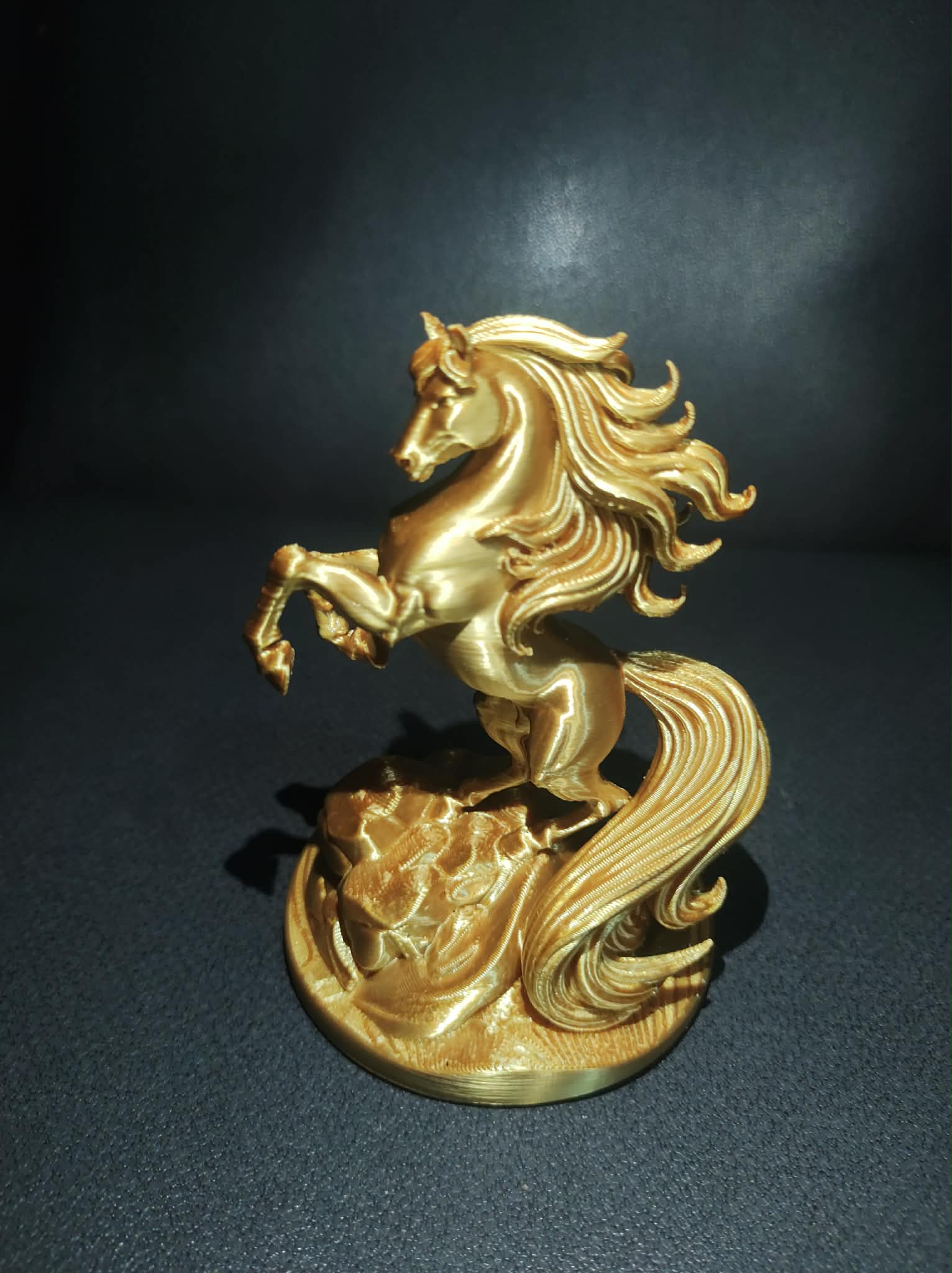 Rearing Horse On Rocky Base With Flowing Mane Statue