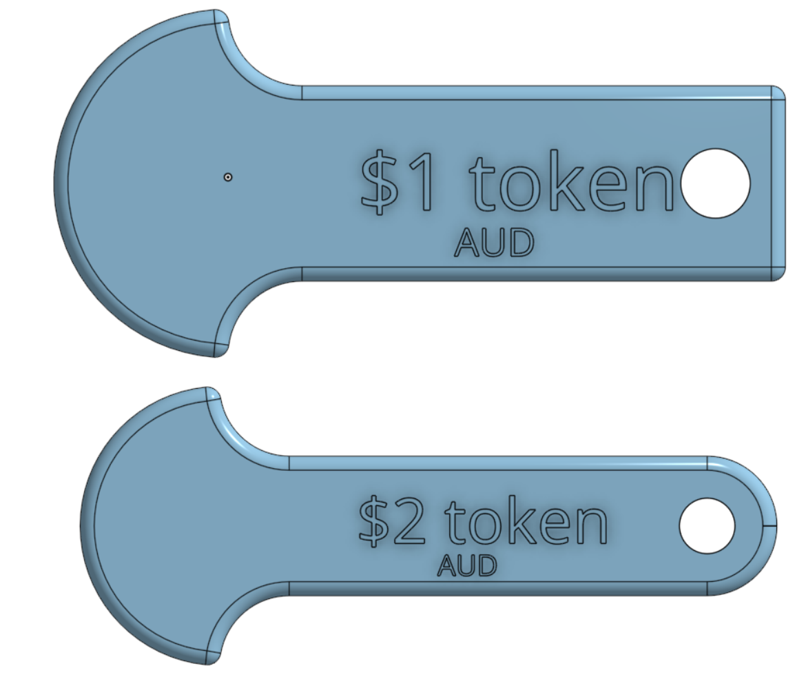 Reusable coin/token for shopping trolleys(AUD $1 and $2)