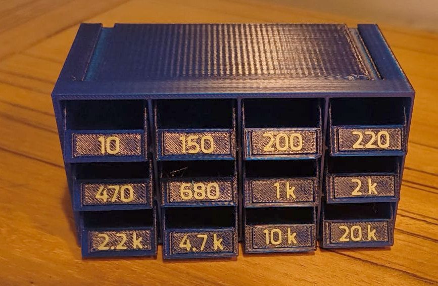 Modular Resistor Storage System with Labeled Boxes