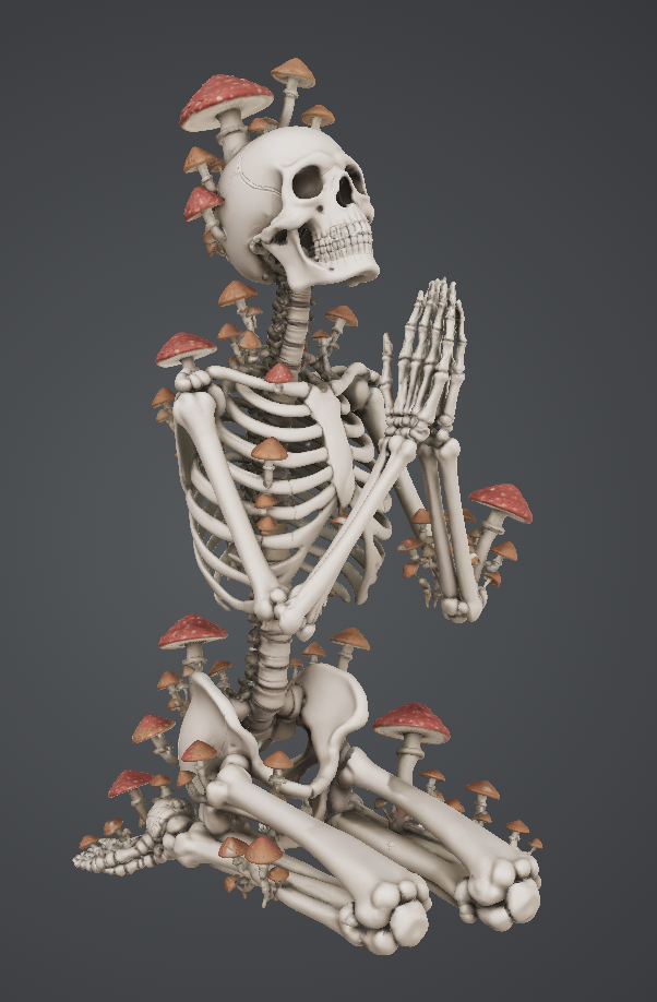 Praying mushroom skeleton