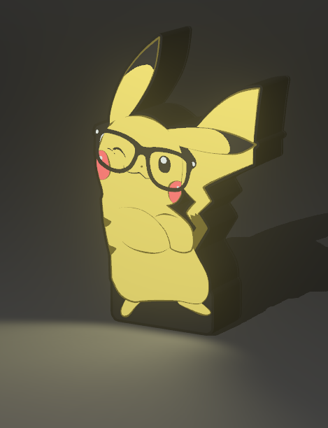 Pikachu con lentes en pose divertida – Fanart 3D estilo LED para impresión y decoración