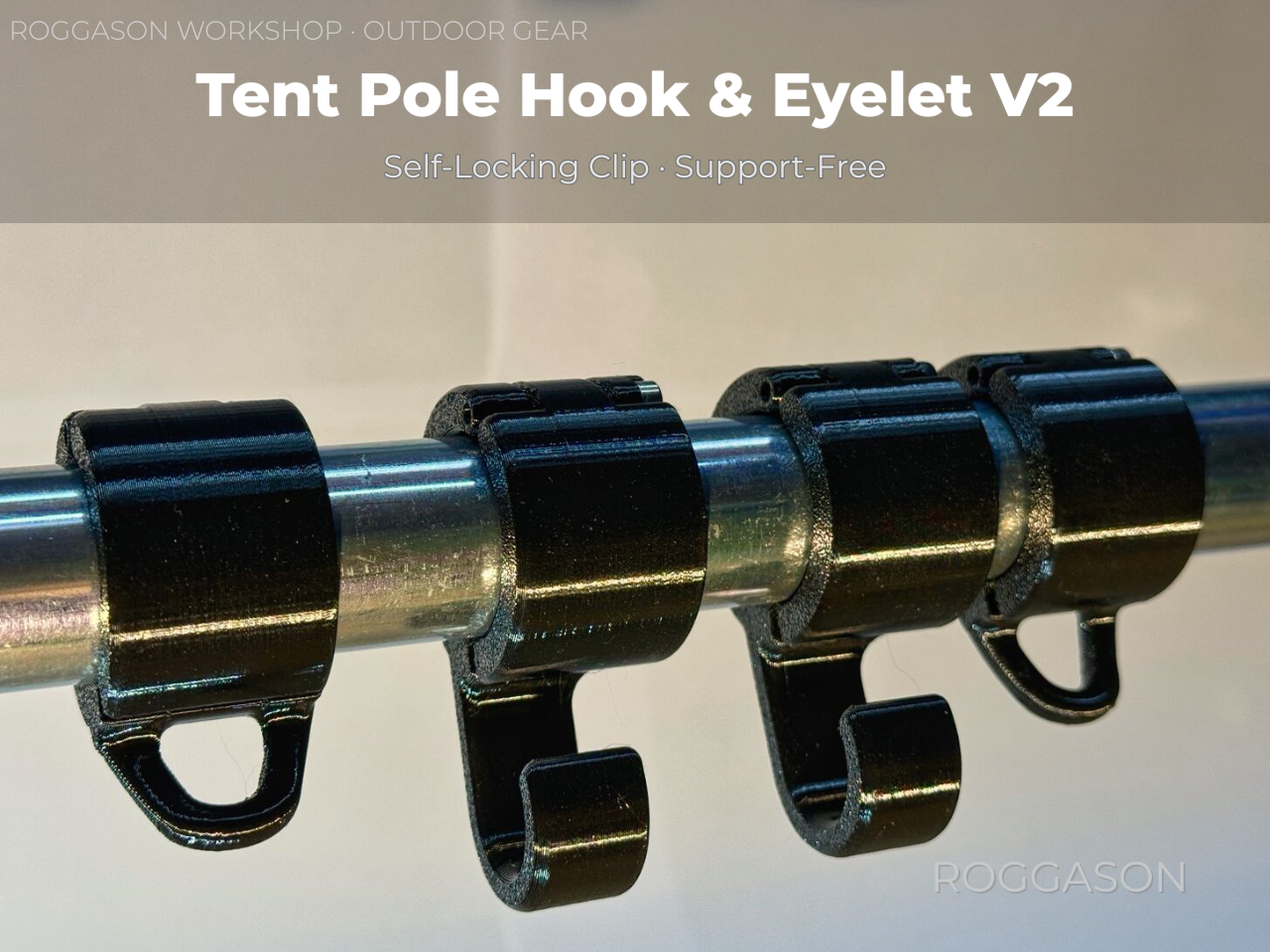 Self-Locking Tent Pole Hook & Eyelet V2 – Support-Free Camping Clip Set