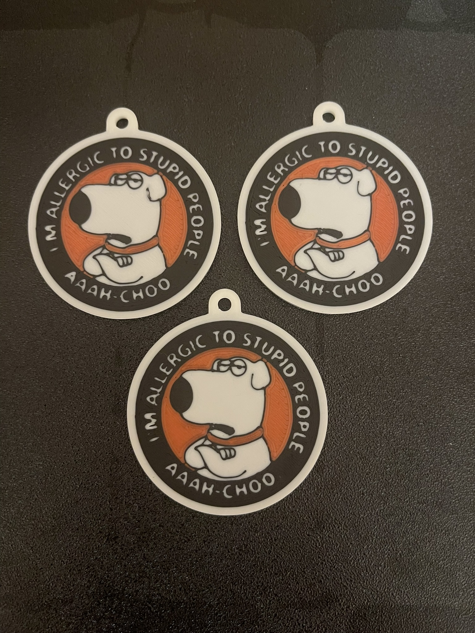 Brian Griffin Keychain – "I'm Allergic to Stupid People" (Double-sided, Multicolor)