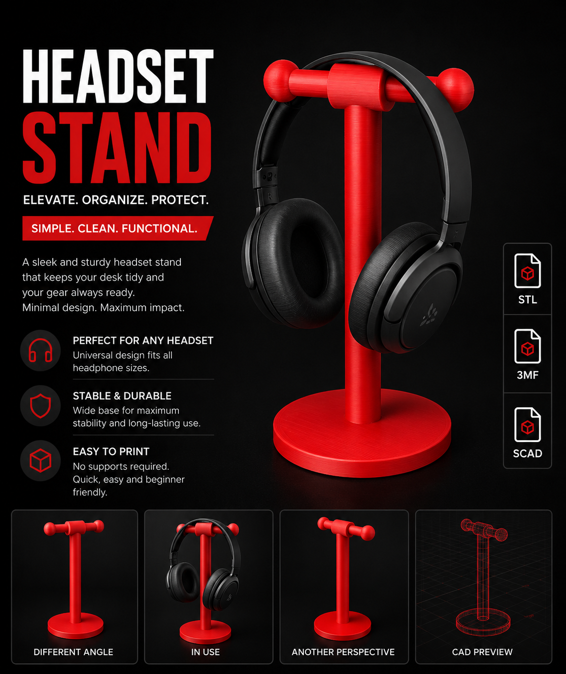 Modern Headset Stand - Stable Headphone Holder