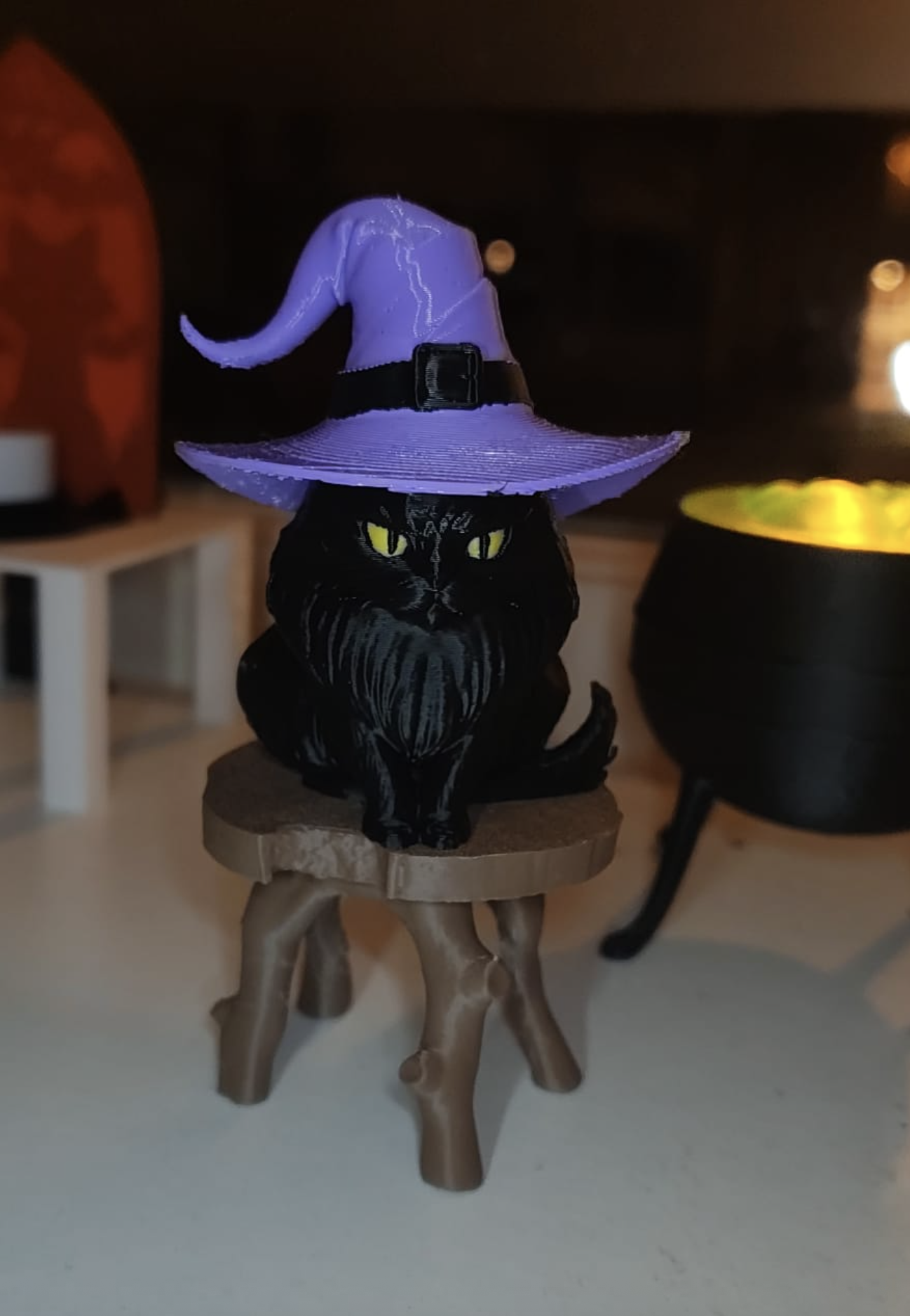 Witch Cat with separate Rustic Stool - Great decor or cute gift