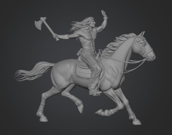 Desert Warrior on a Galloping Black Horse